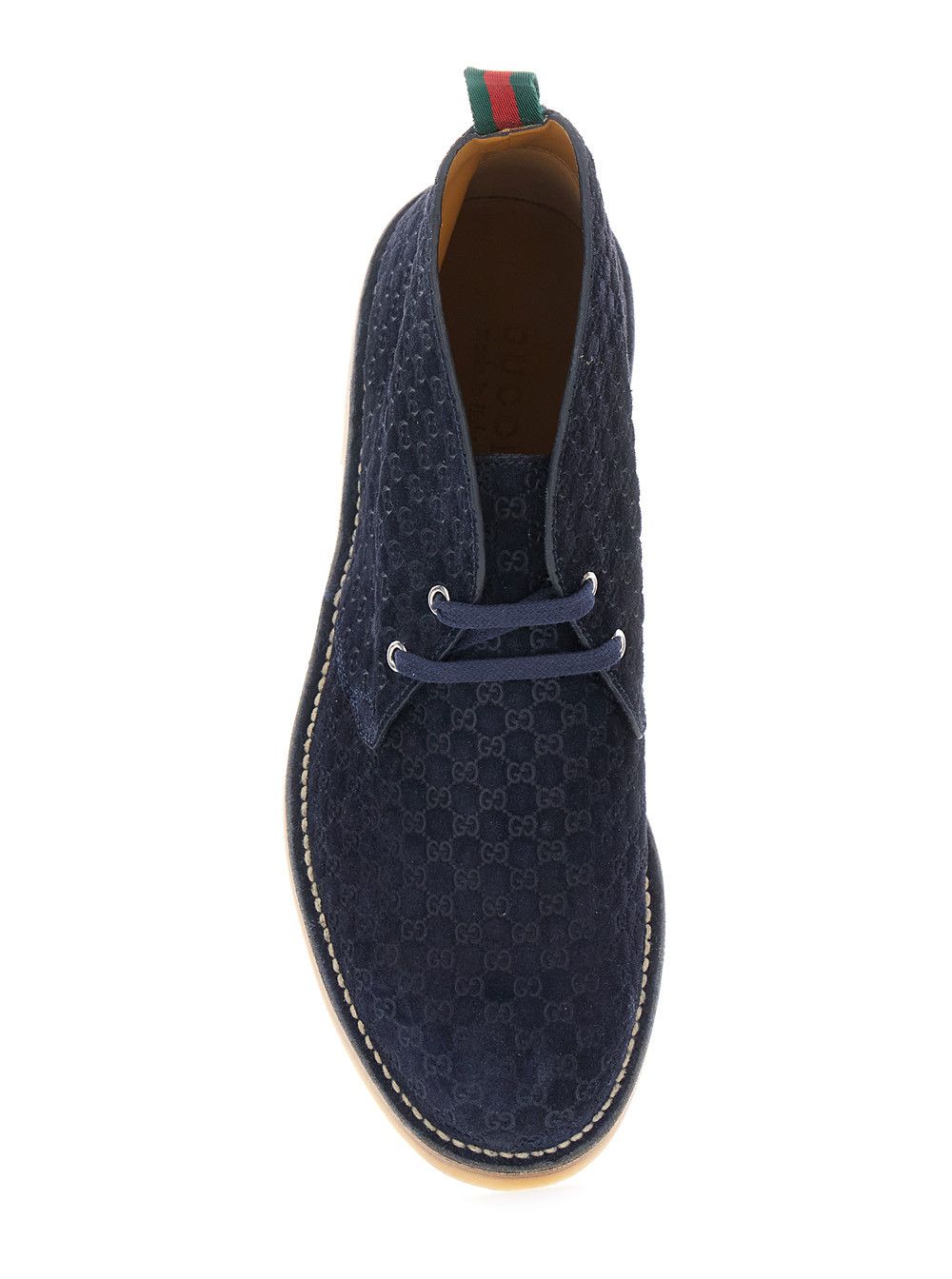 Gucci Blue Ankle Boots with Web Detail on the Heel and Low Heel in GG Suede Man Size US 9.5 / EU 42-43 - 4 Thumbnail