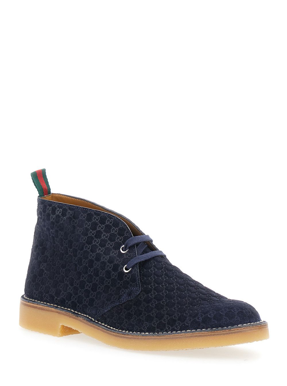 Gucci Blue Ankle Boots with Web Detail on the Heel and Low Heel in GG Suede Man Size US 9.5 / EU 42-43 - 2 Thumbnail