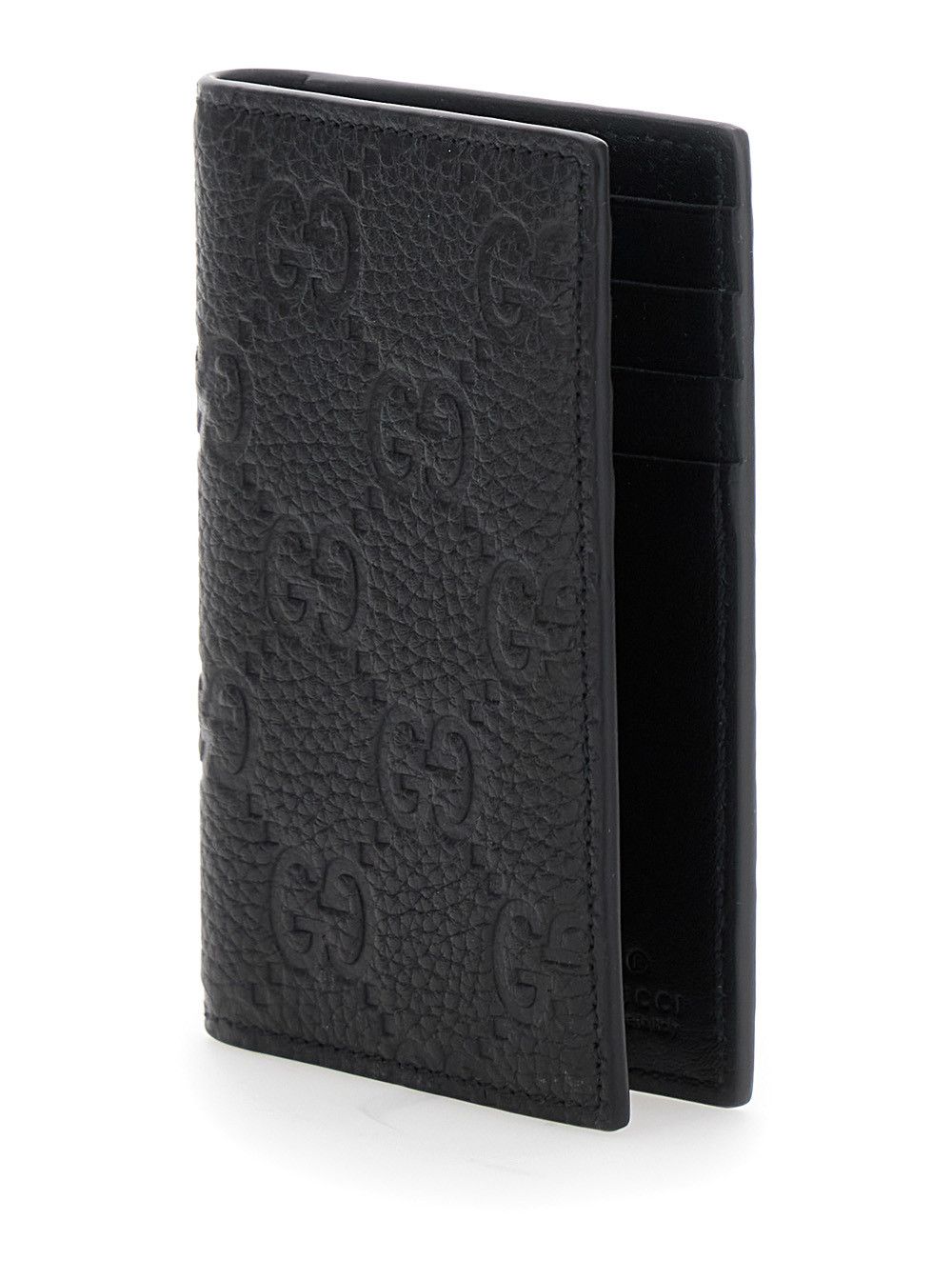 Gucci Black GG Vertical Bi-Fold Wallet in Hammered Leather Man Size ONE SIZE - 2 Thumbnail