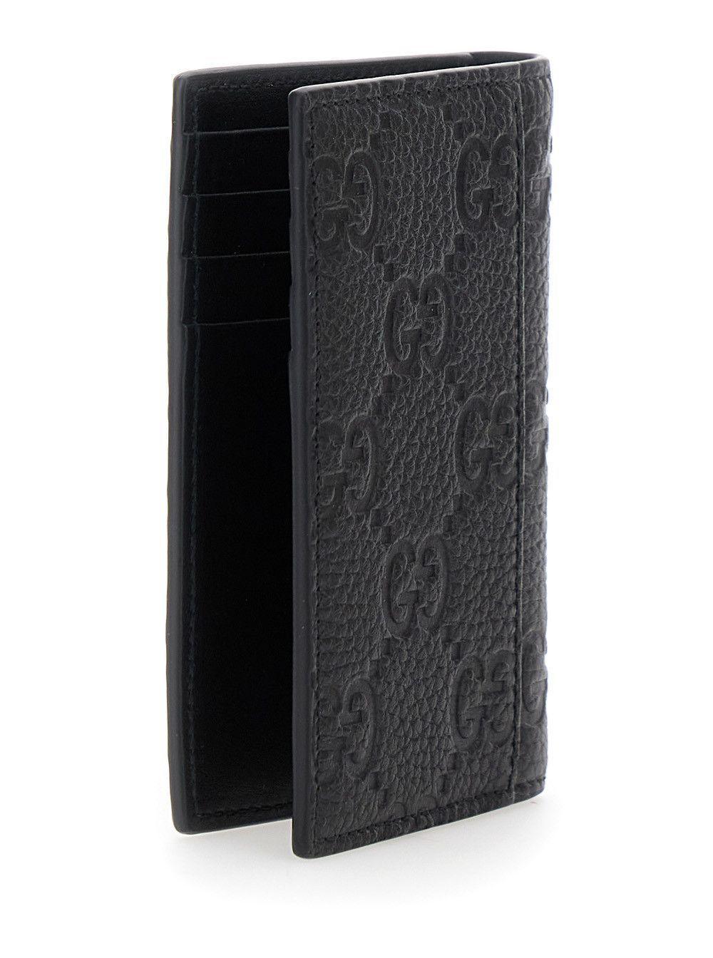 Gucci Black GG Vertical Bi-Fold Wallet in Hammered Leather Man Size ONE SIZE - 3 Thumbnail