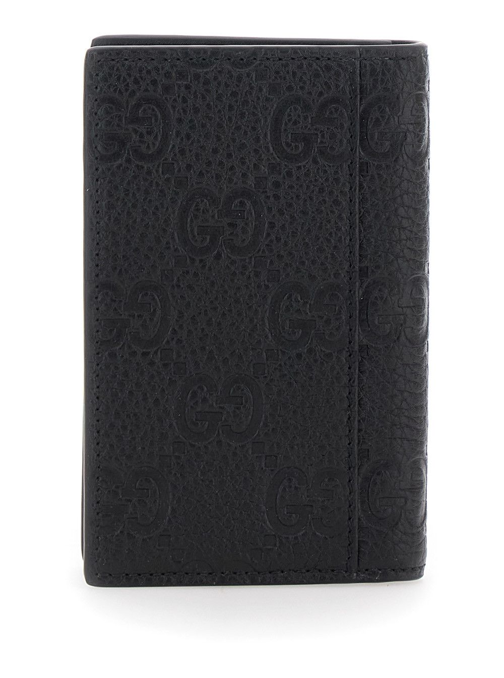 Gucci Black GG Vertical Bi-Fold Wallet in Hammered Leather Man Size ONE SIZE - 4 Thumbnail