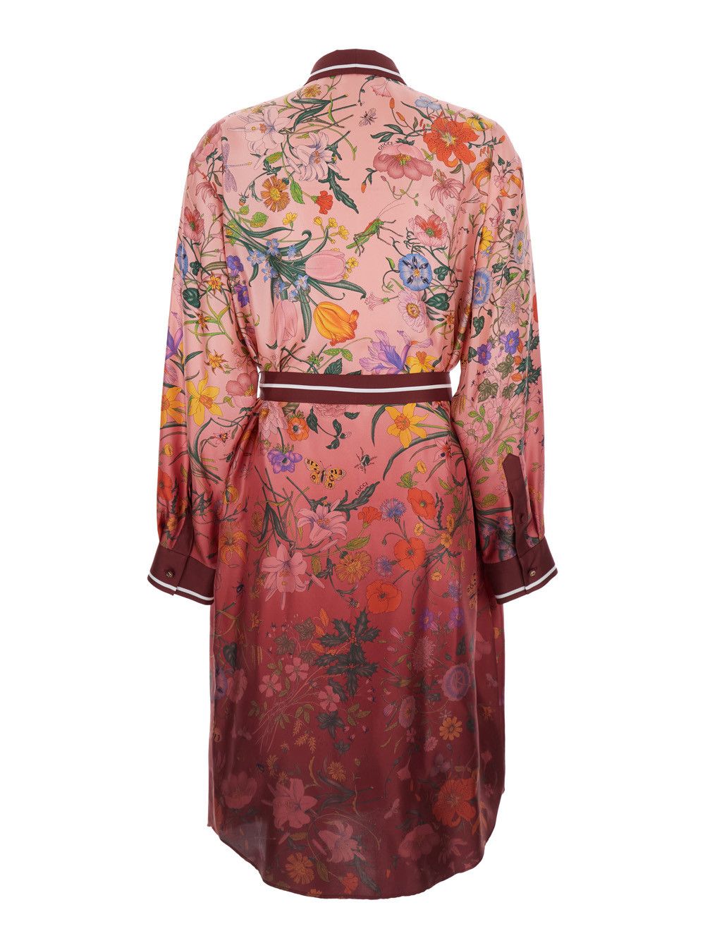 Gucci Bordeaux Gradient Dress with Removable Belt and All-Over Flora Print in Silk Woman Size M / US 6-8 / IT 42-44 - 2 Thumbnail