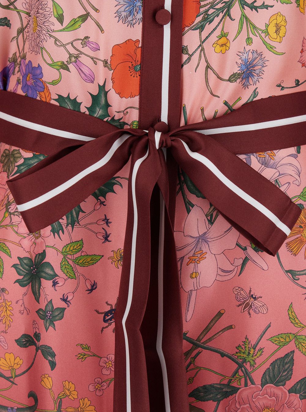 Gucci Bordeaux Gradient Dress with Removable Belt and All-Over Flora Print in Silk Woman Size M / US 6-8 / IT 42-44 - 3 Thumbnail