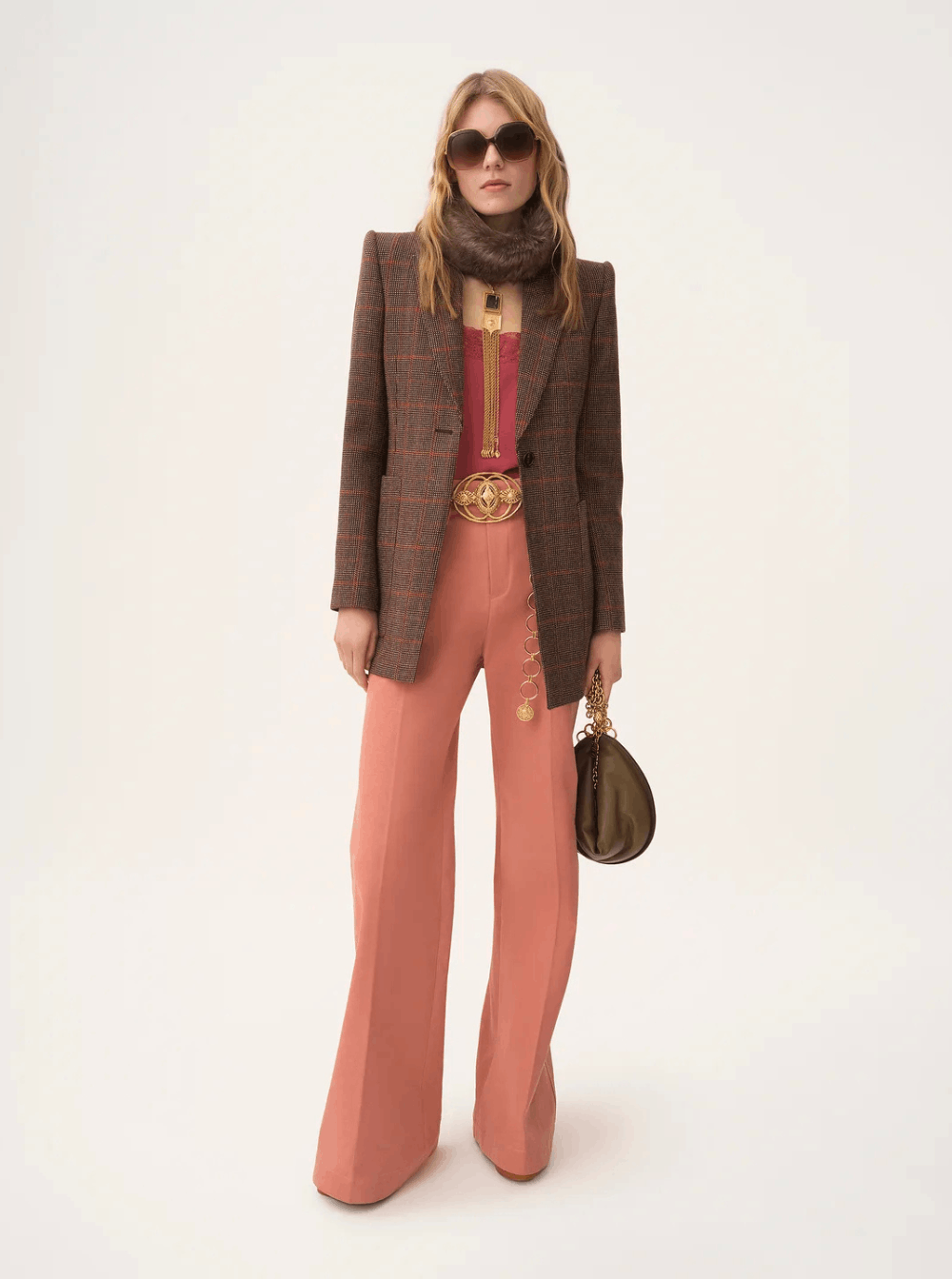 Chloe Pink Pants wiht Belt Loops and Wide Leg in Cotton Woman Size 28" / US 6 / IT 42 - 4 Thumbnail