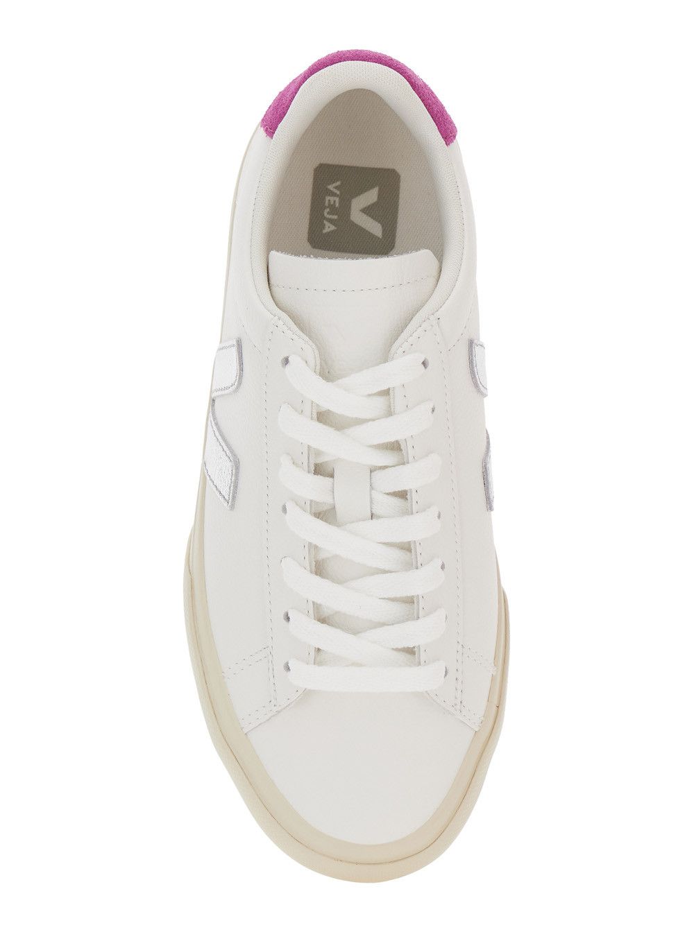 Veja Sneaker 'Campo' with Contrast Heel with Lettering Logo and Logo Patch on the Side in White Leather Unisex Size US 8 / IT 38 - 4 Thumbnail