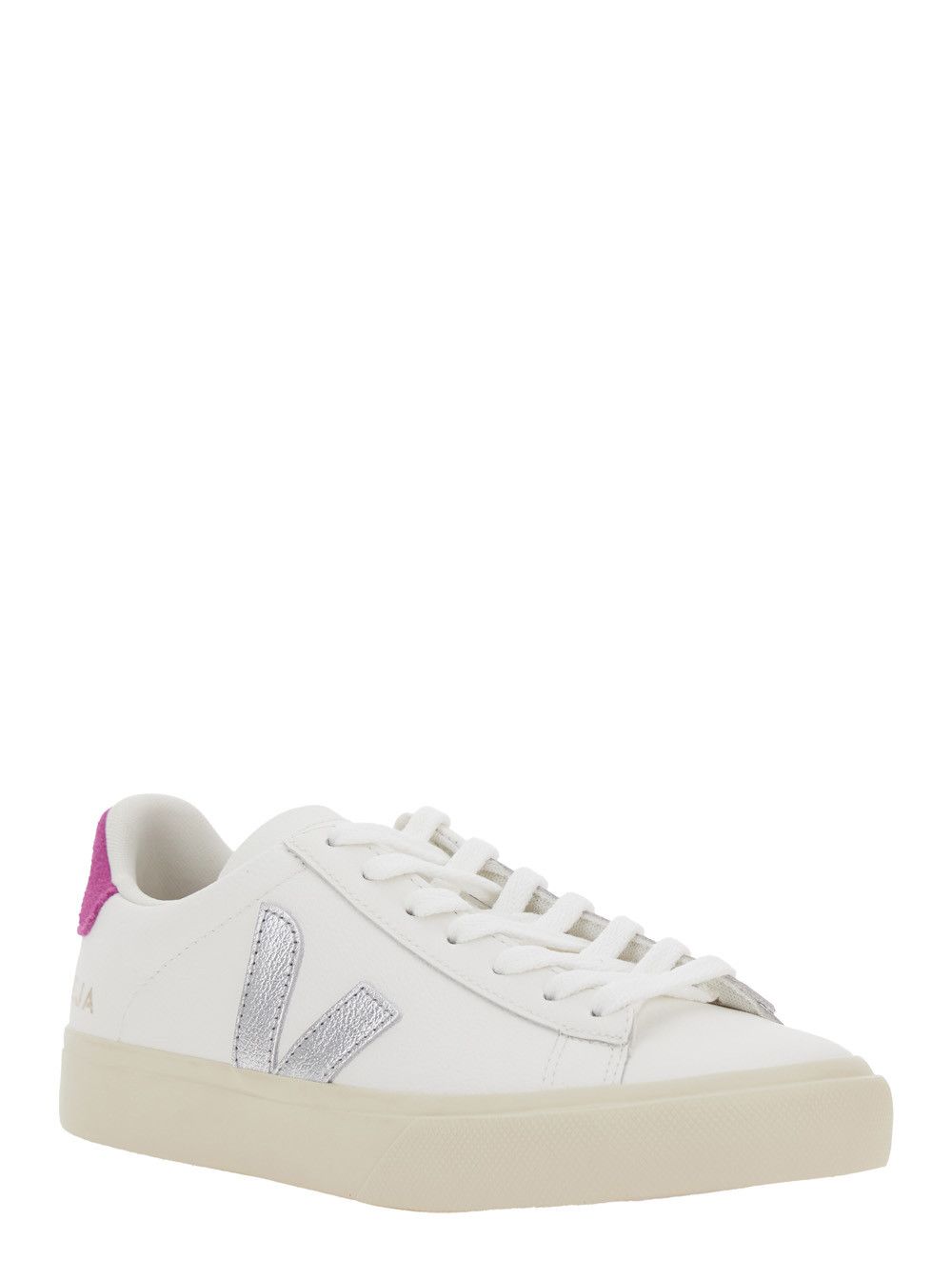 Veja Sneaker 'Campo' with Contrast Heel with Lettering Logo and Logo Patch on the Side in White Leather Unisex Size US 9 / IT 39 - 2 Thumbnail