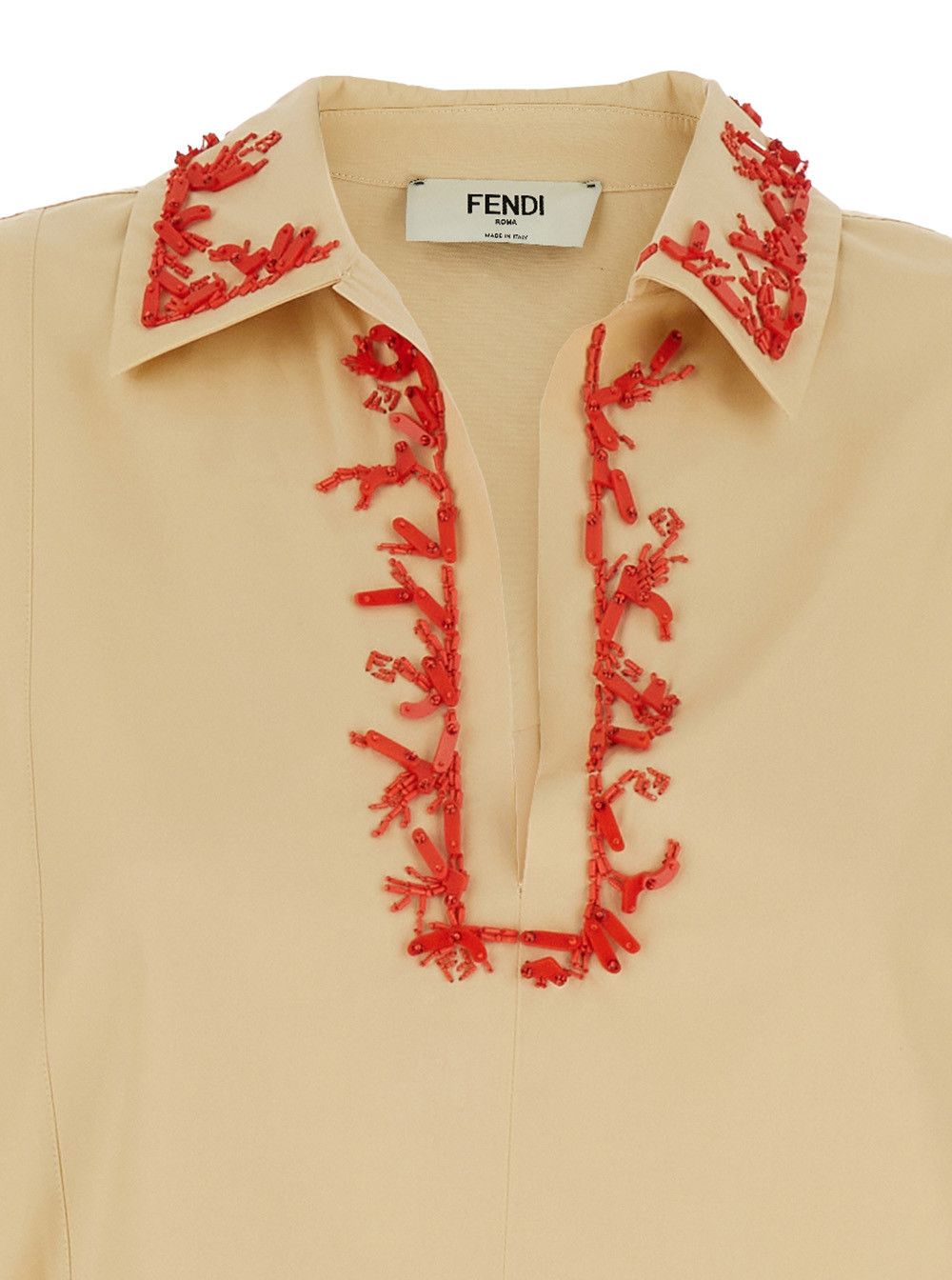 Fendi Beige Dress with Open Polo Shirt Style Collar and Embroidery on the Collar in Cotton Woman Size M / US 6-8 / IT 42-44 - 3 Thumbnail