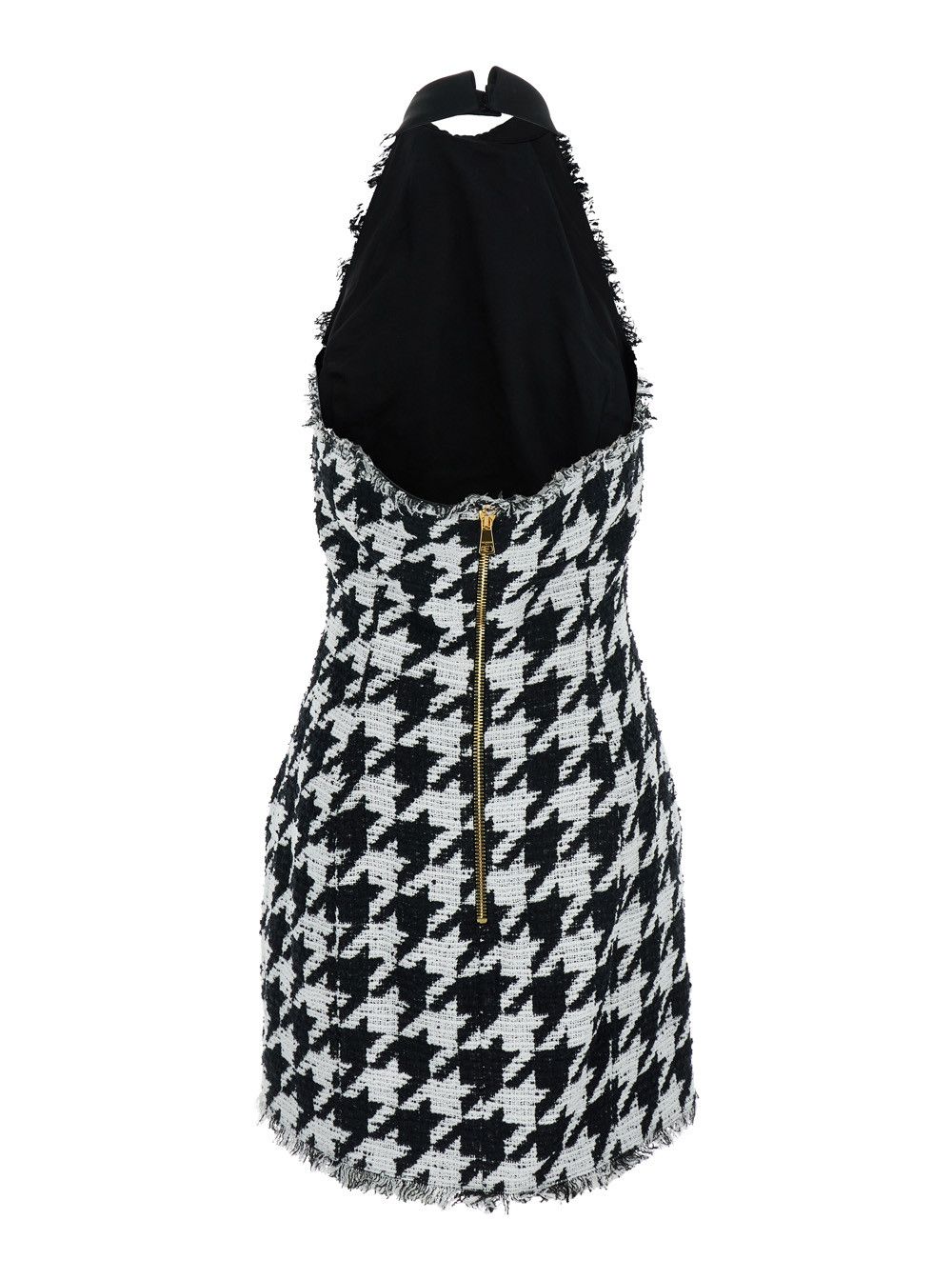 Balmain Black and White Halterneck Mini Dress with Houndstooth Motif in Tweed and Satin Woman Size M / US 6-8 / IT 42-44 - 2 Thumbnail