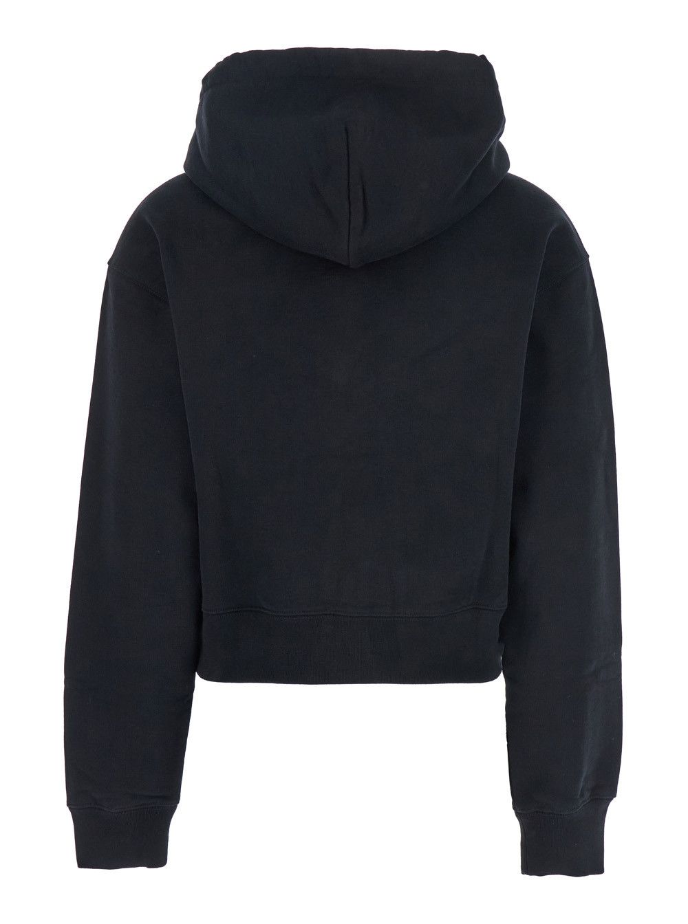Jacquemus Black 'Le Hoodie Gros Grain' Crop Hoodie with Drawstring Hood and Logo Patch on Front in Cotton for Women Size M / US 6-8 / IT 42-44 - 2 Thumbnail