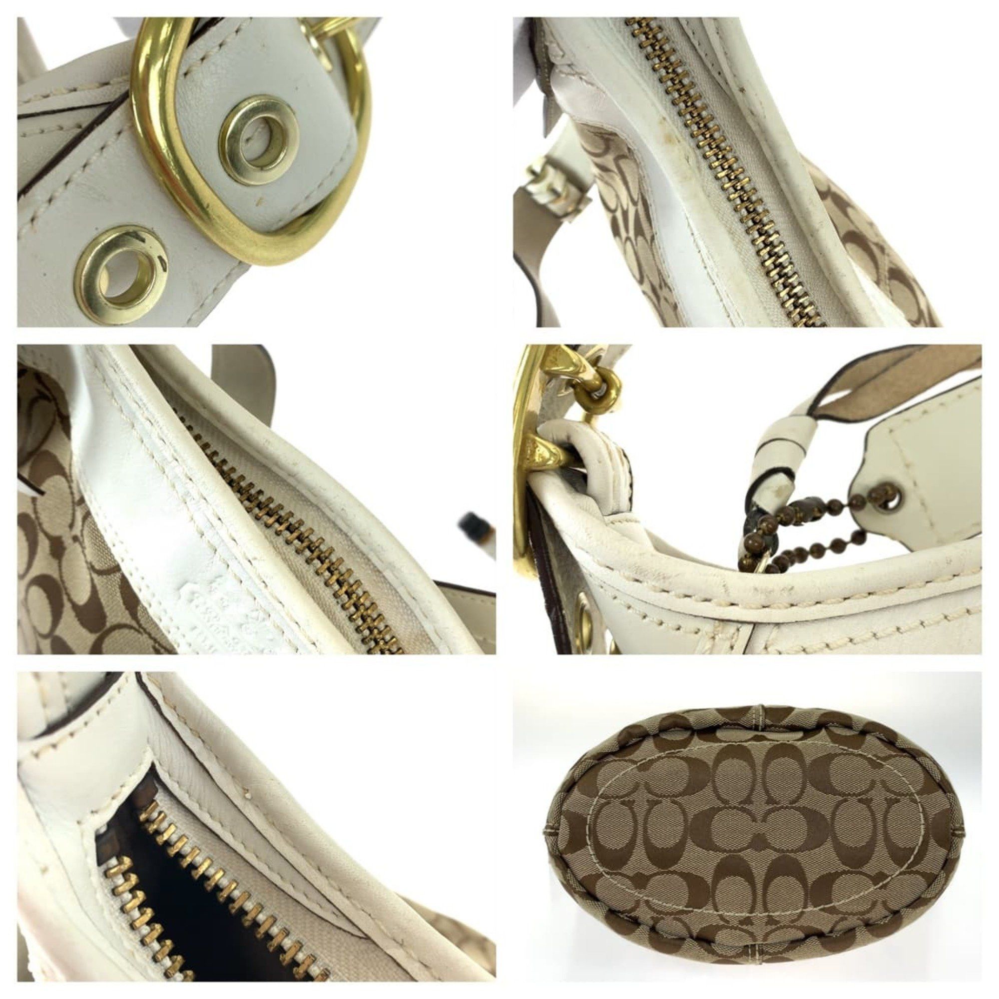 COACH Signature Duffle Beige White Canvas Leather 11437 Hobo Shoulder Bag Crossbody for Women