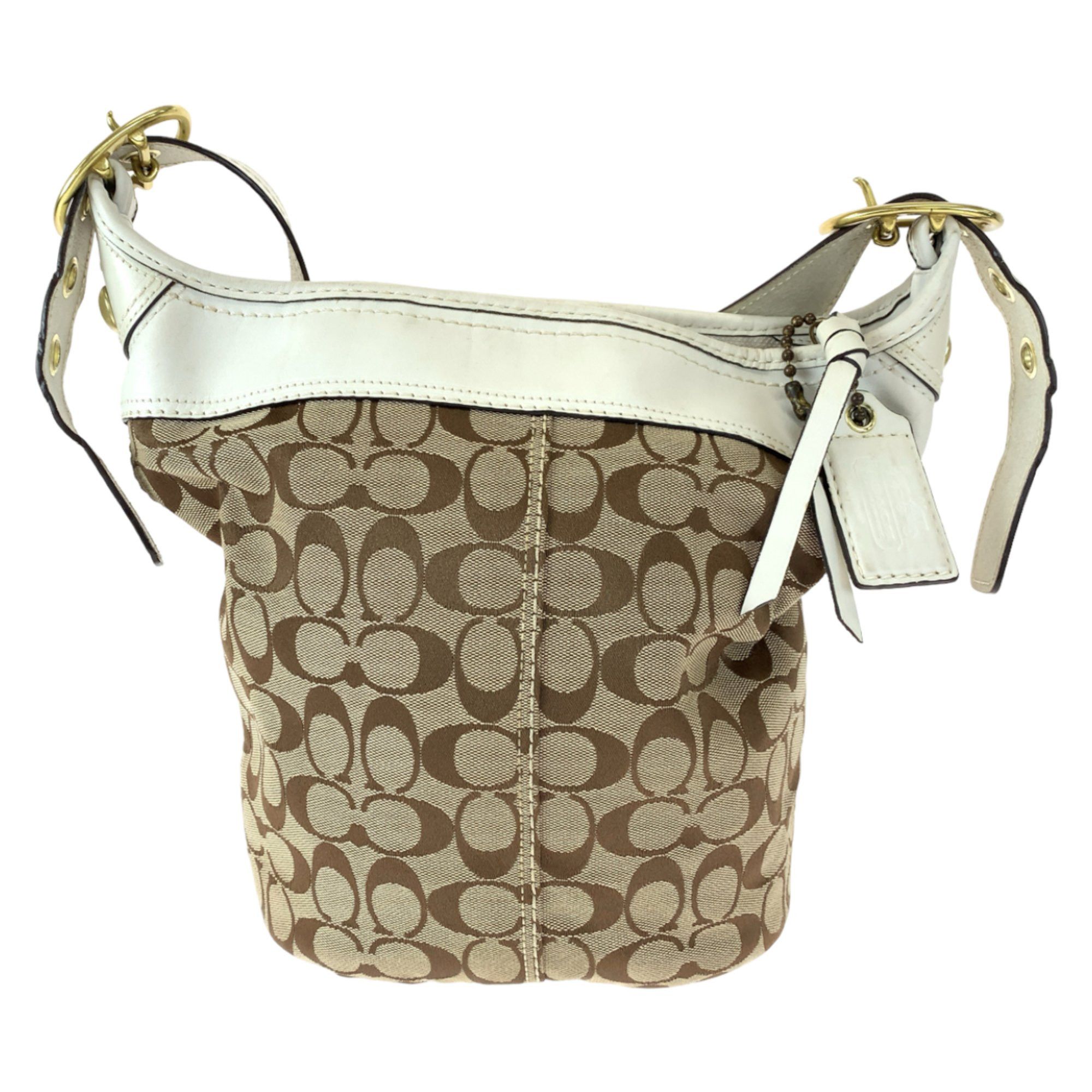 COACH Signature Duffle Beige White Canvas Leather 11437 Hobo Shoulder Bag Crossbody for Women