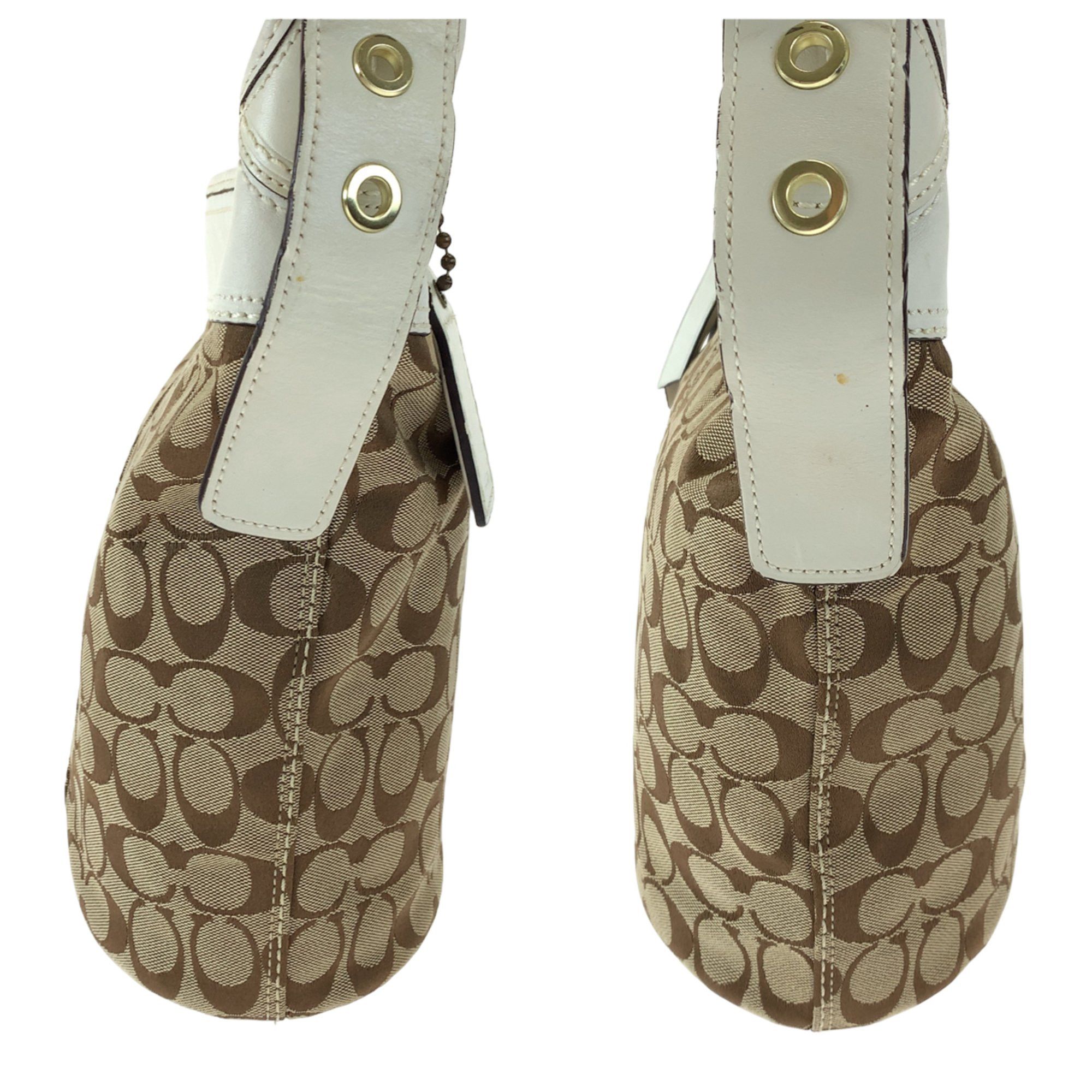 COACH Signature Duffle Beige White Canvas Leather 11437 Hobo Shoulder Bag Crossbody for Women