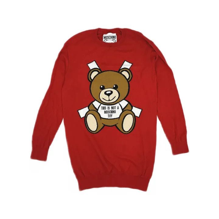 Moschino Moschino Red Bear Graphic Long Cotton Sweatshirt 0079 Size XS / US 0-2 / IT 36-38 - 2 Thumbnail