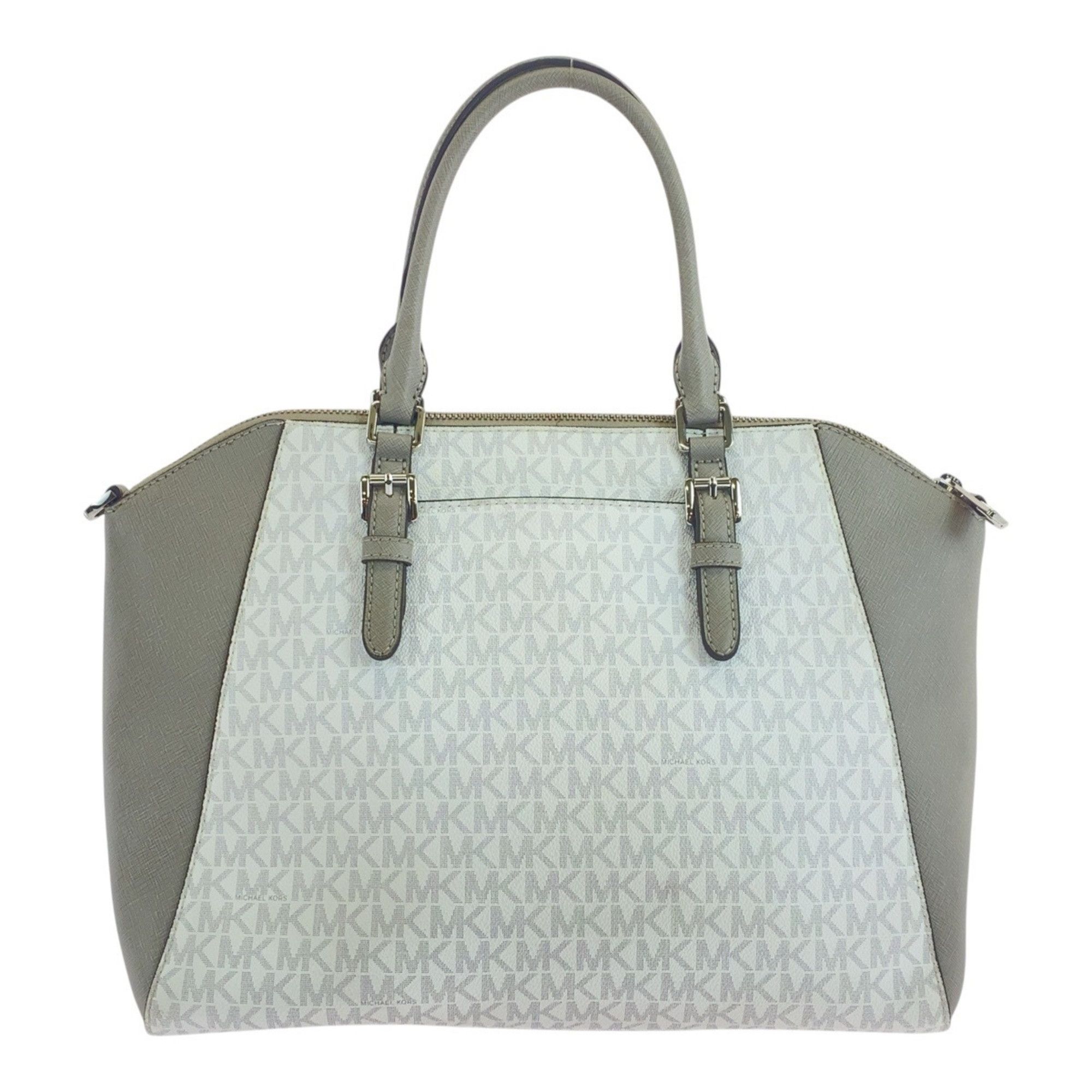 Michael Kors White Grey Silver Hardware Tote Bag Shoulder 2WAY Women's
