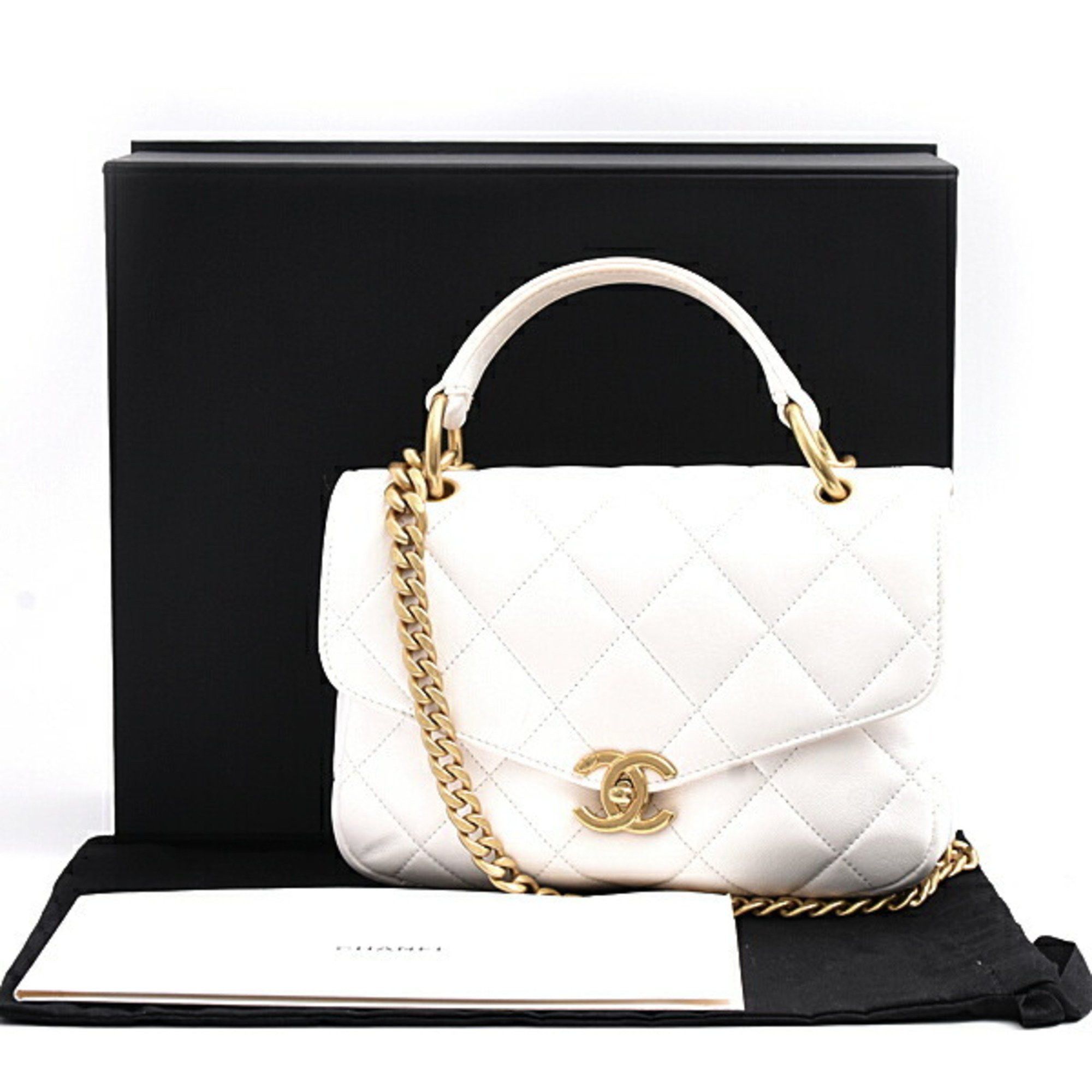 CHANEL Women's Matelasse Chain Shoulder Bag in Calfskin White AS4195