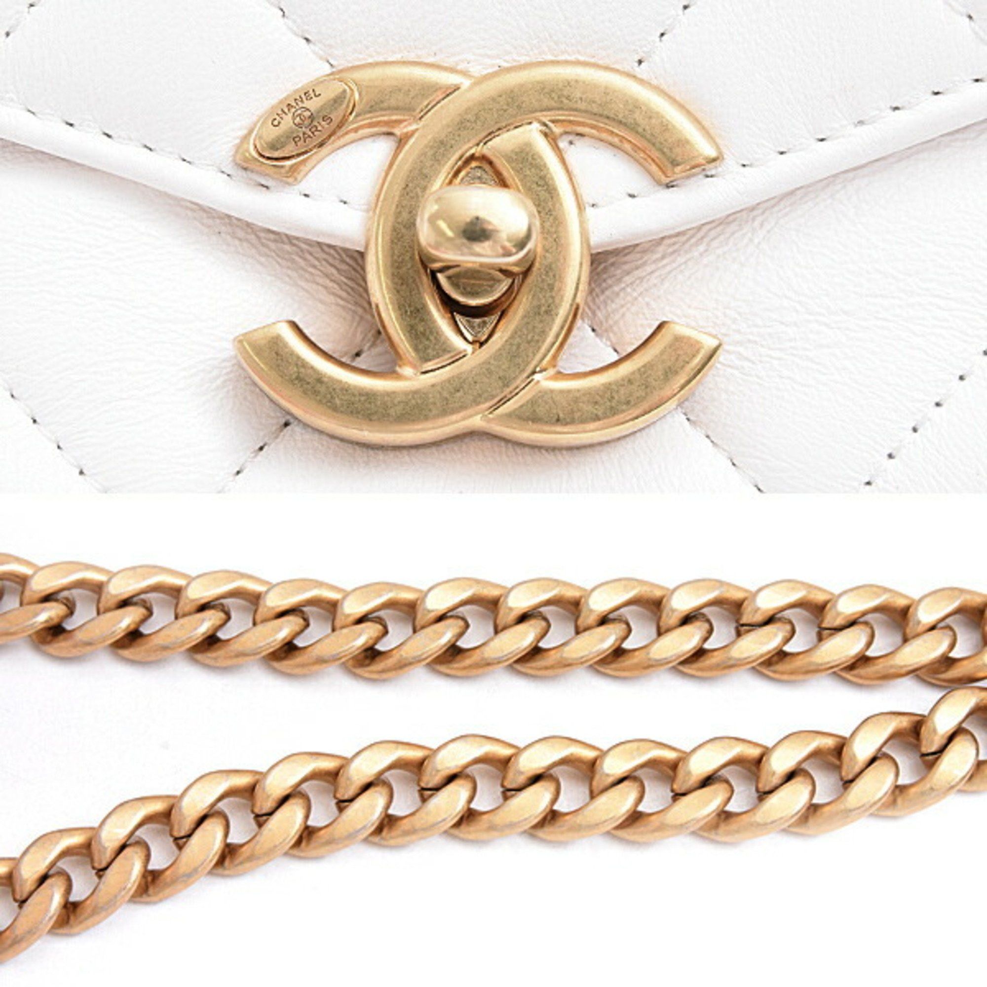 CHANEL Women's Matelasse Chain Shoulder Bag in Calfskin White AS4195