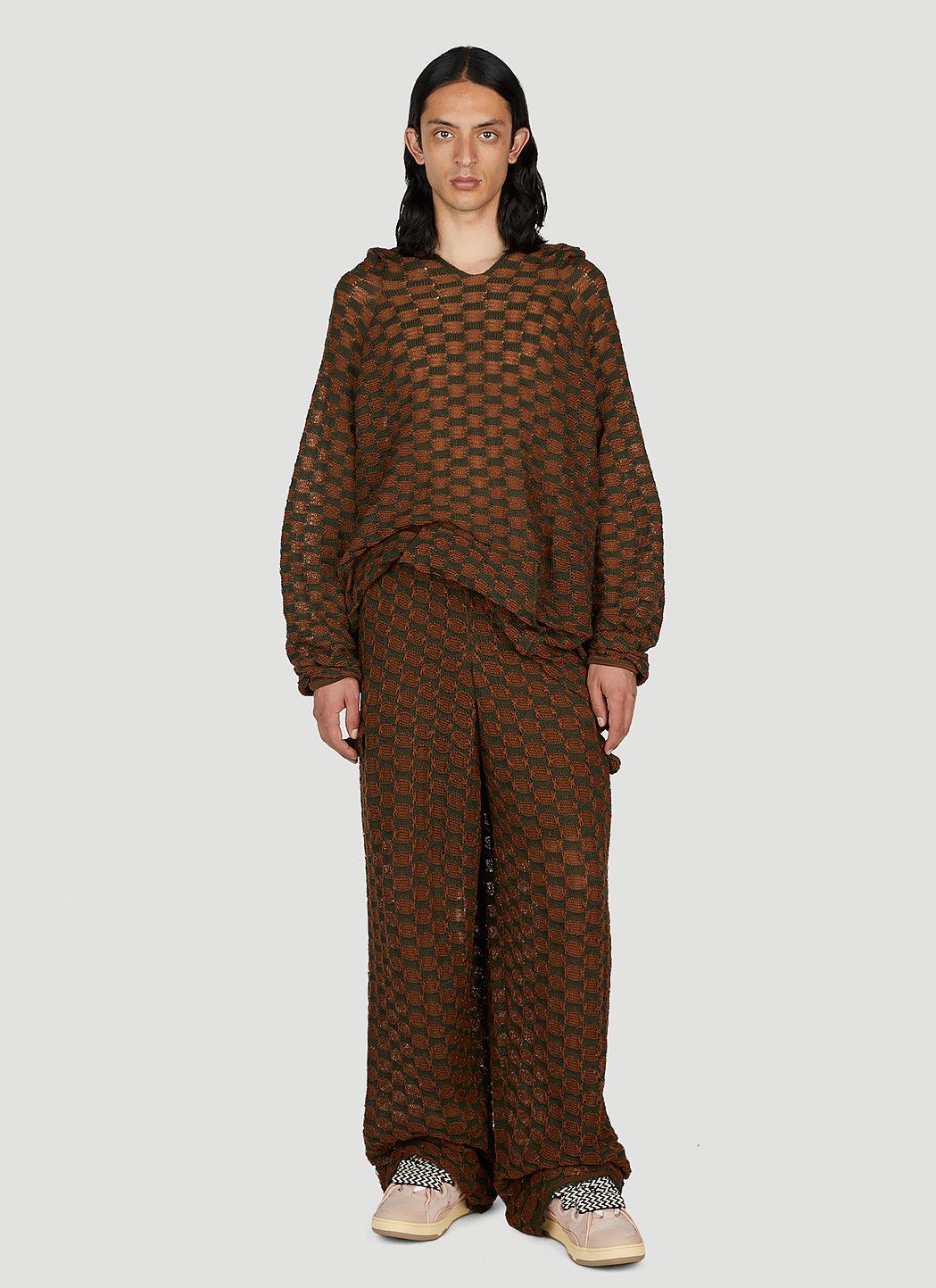 Check Knit Hooded Sweater Menswear