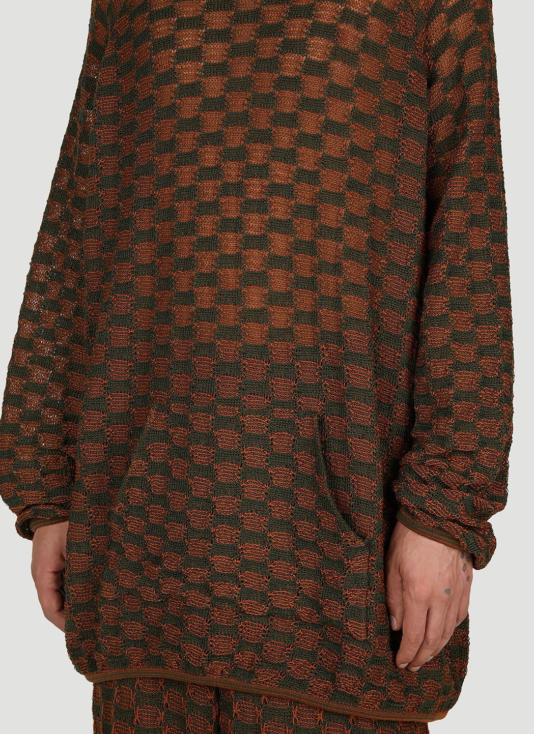 Check Knit Hooded Sweater