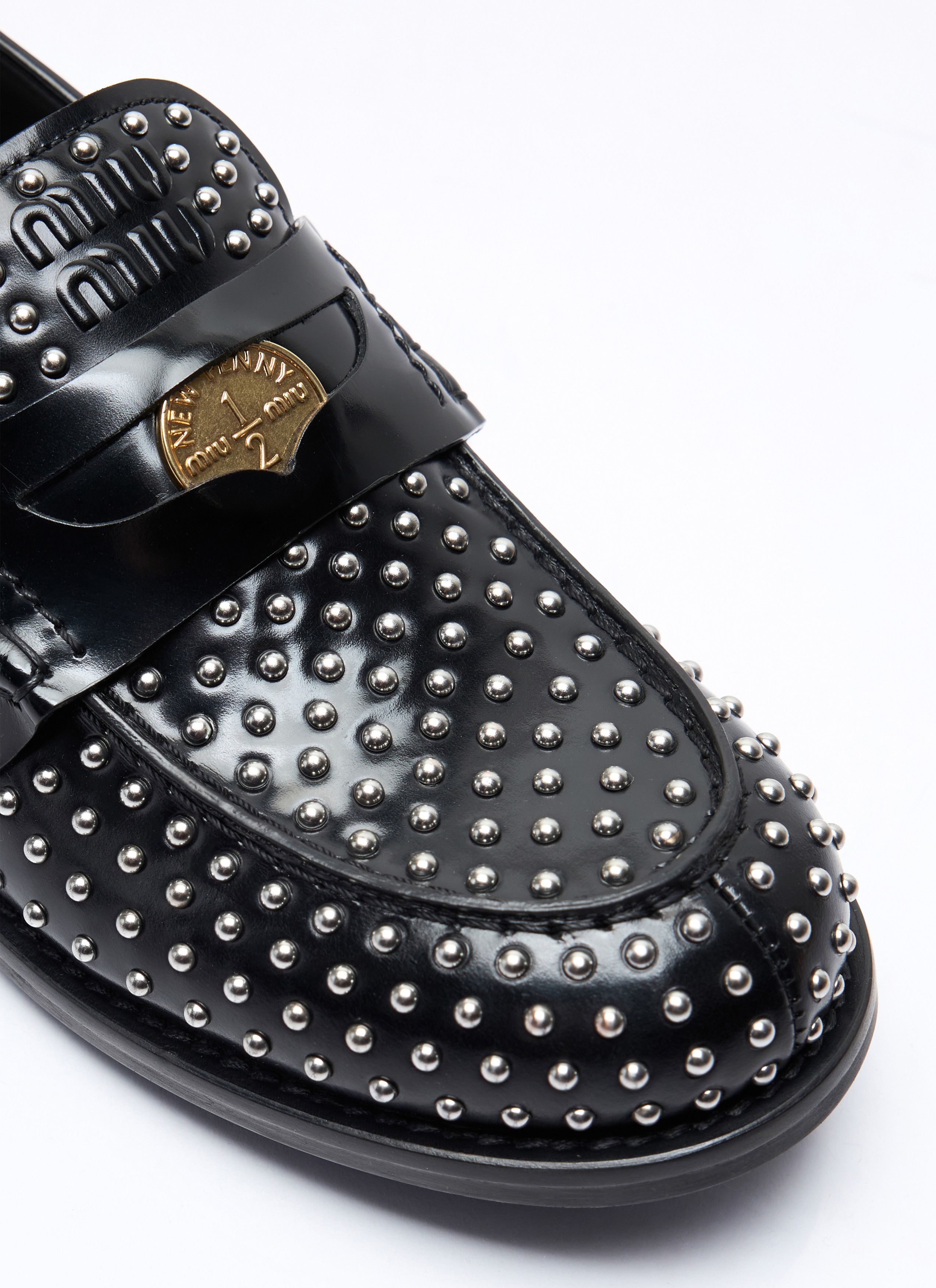 Miu Miu Studded Leather Loafers Size US 7 / IT 37 - 2 Thumbnail