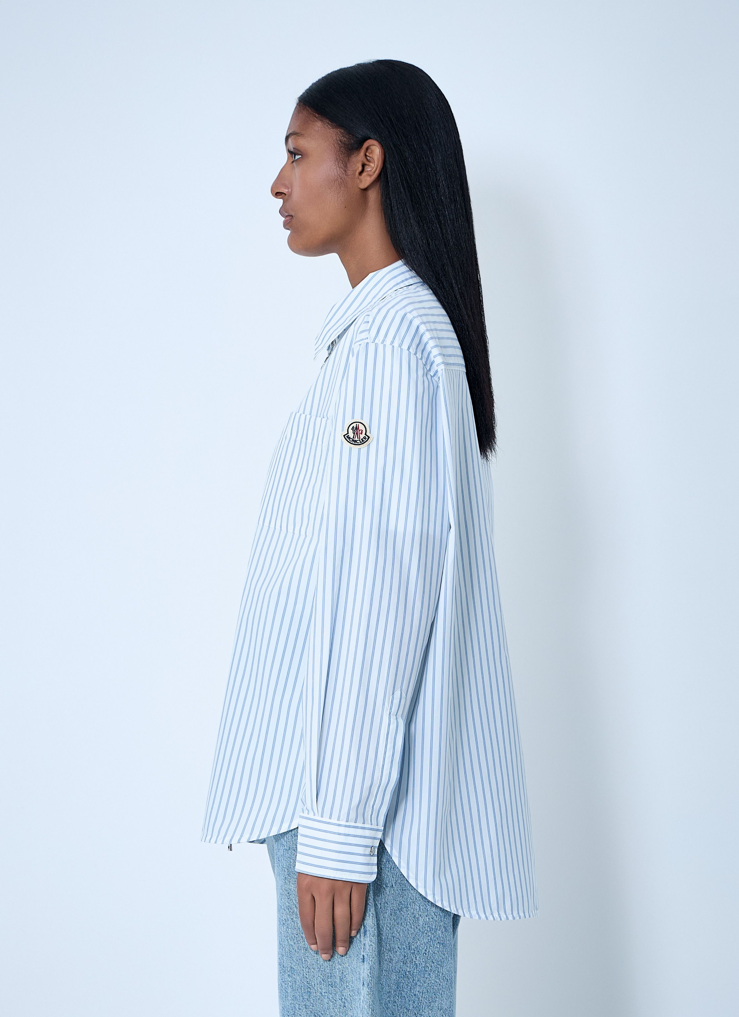 Moncler Striped Shirt With Logo Patch Size L / US 10 / IT 46 - 3 Thumbnail