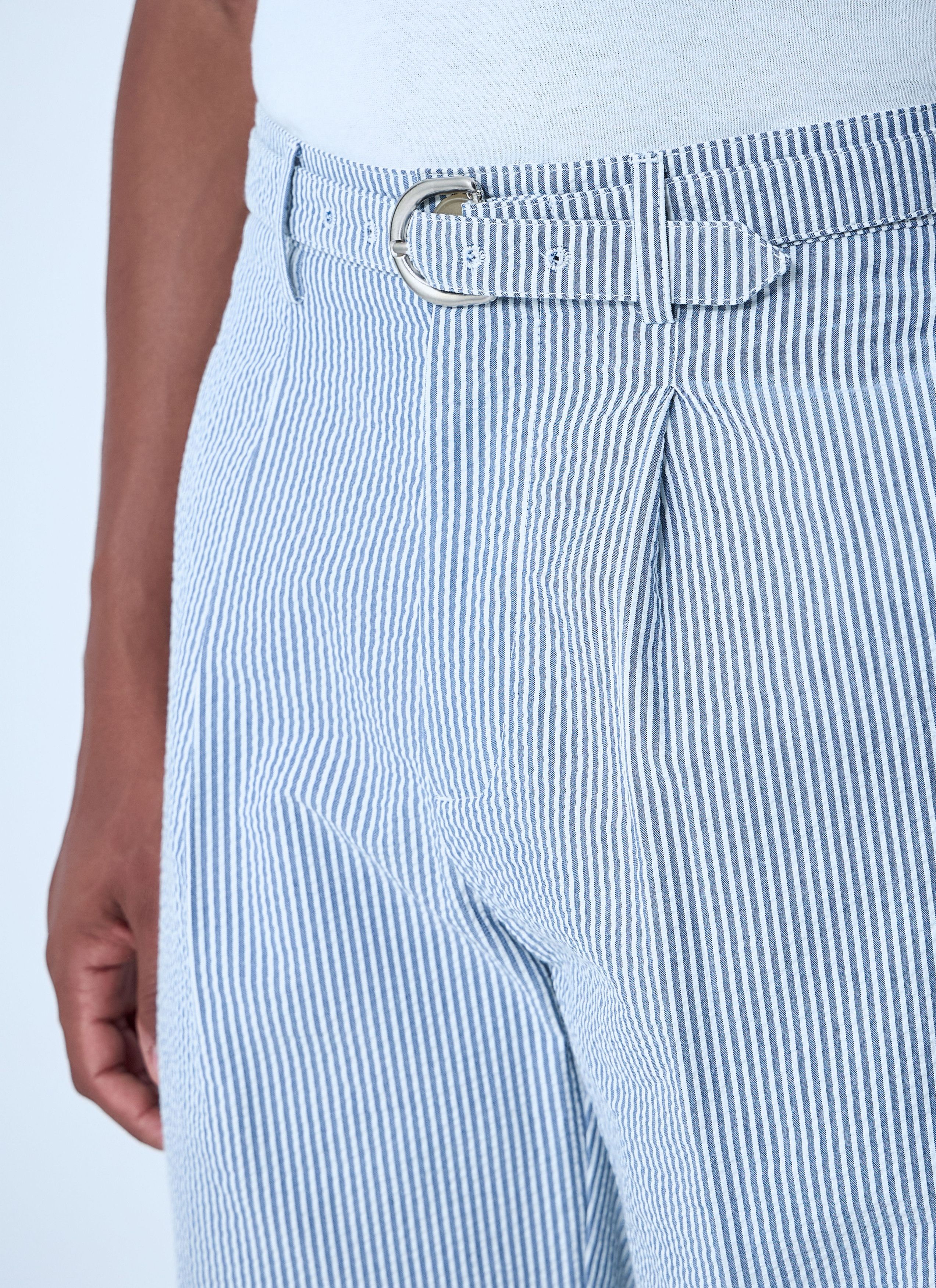 Noah Seersucker Belted Single-Pleat Pants Size US 30 / EU 46 - 5 Thumbnail