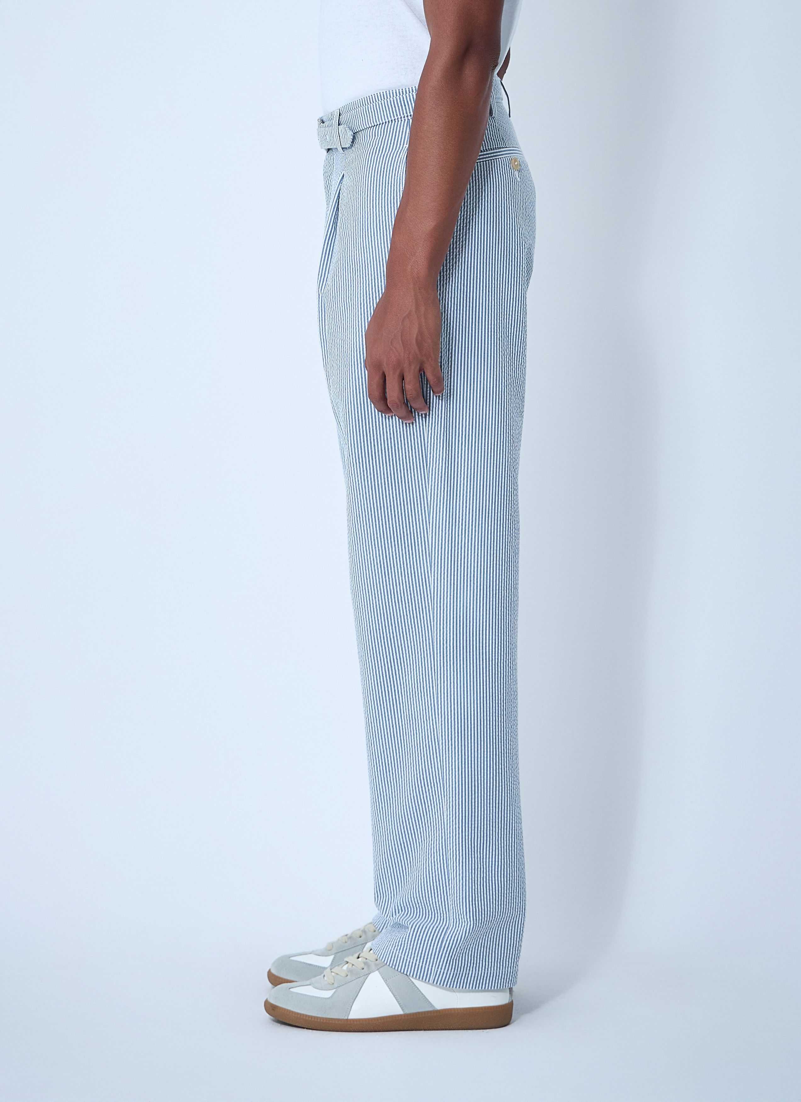 Noah Seersucker Belted Single-Pleat Pants Size US 32 / EU 48 - 3 Thumbnail
