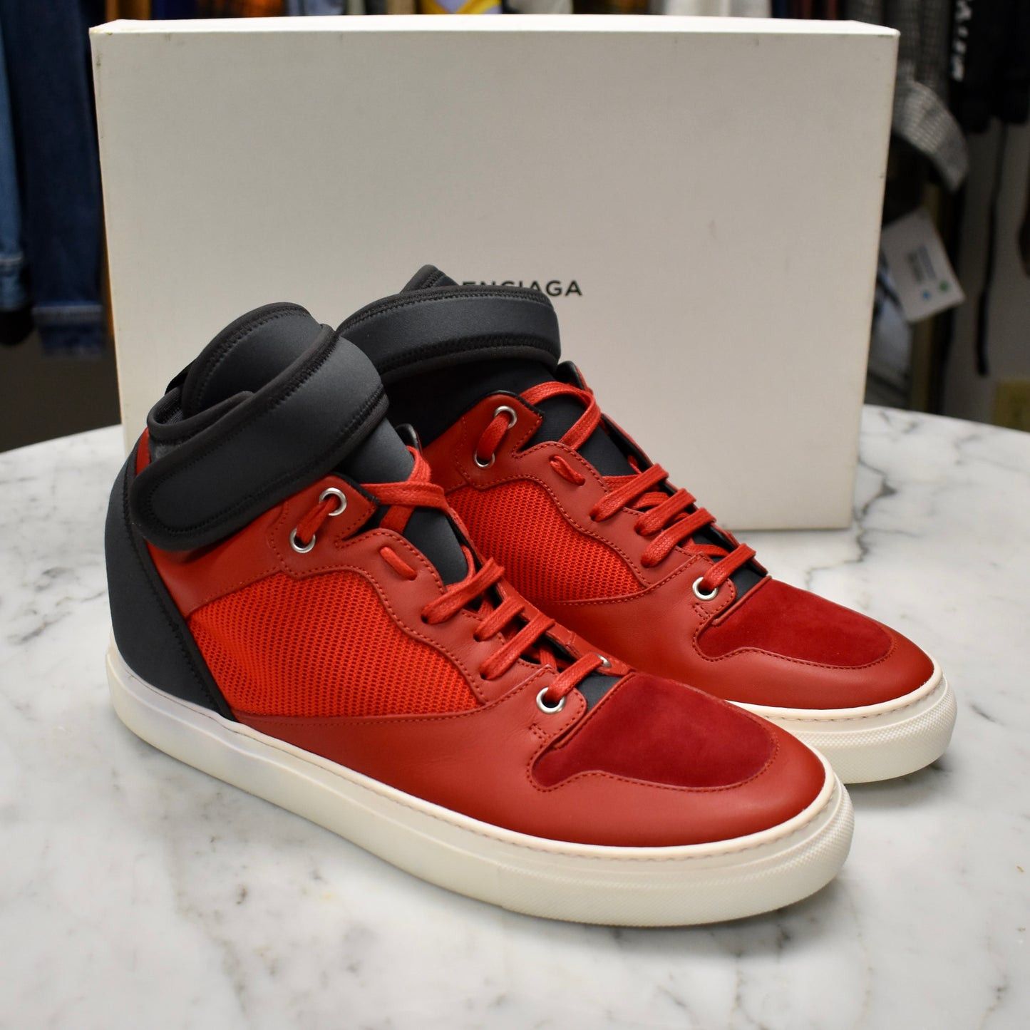 Balenciaga Balenciaga Red/Navy Multi Material Mid Top Sneakers NEW Size US 8 / EU 41 - 3 Thumbnail
