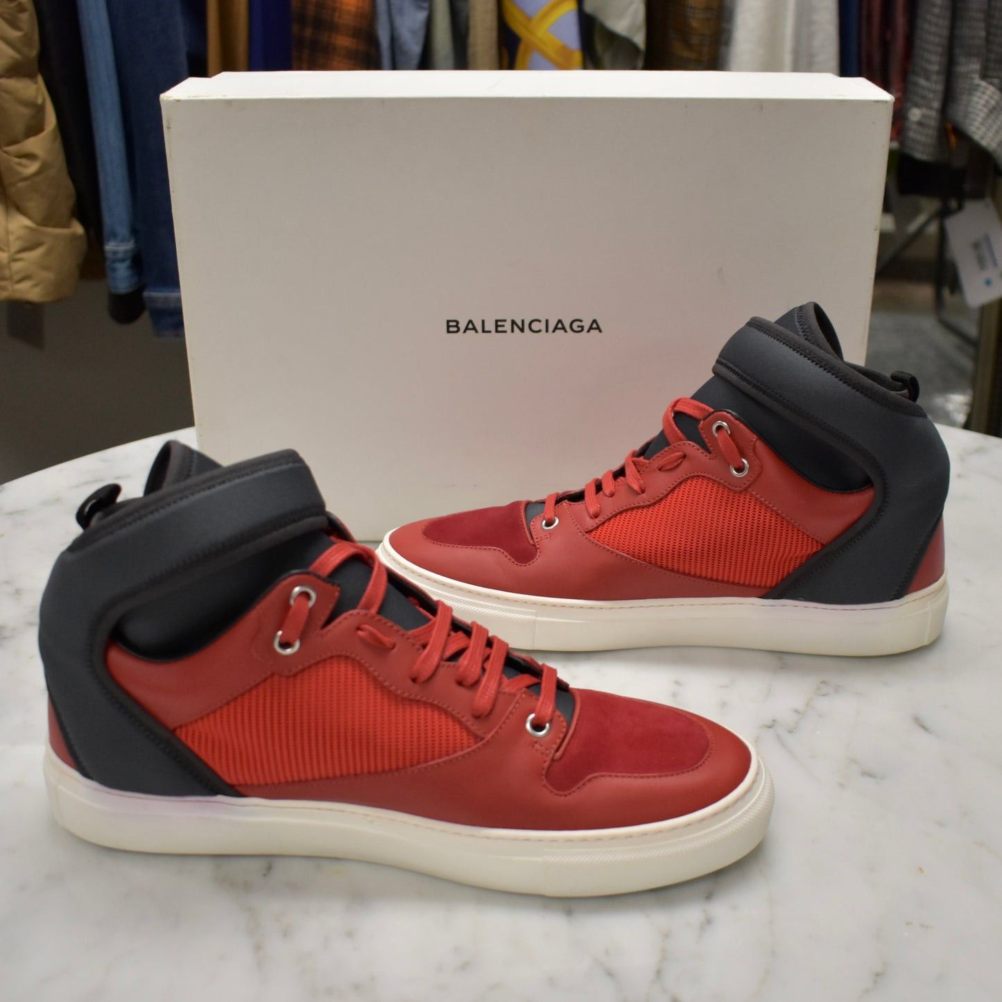 Balenciaga Balenciaga Red/Navy Multi Material Mid Top Sneakers NEW Size US 8 / EU 41 - 5 Thumbnail
