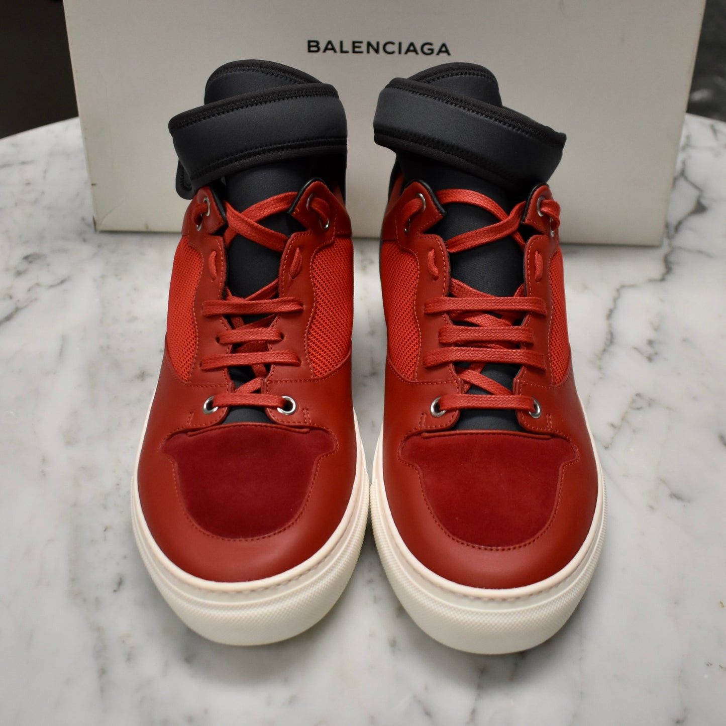 Balenciaga Balenciaga Red/Navy Multi Material Mid Top Sneakers NEW Size US 8 / EU 41 - 6 Thumbnail