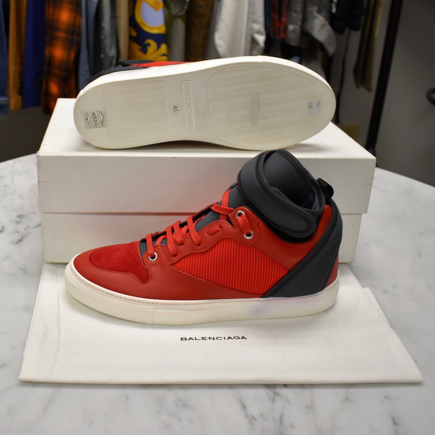 Balenciaga Balenciaga Red/Navy Multi Material Mid Top Sneakers NEW Size US 8 / EU 41 - 2 Thumbnail
