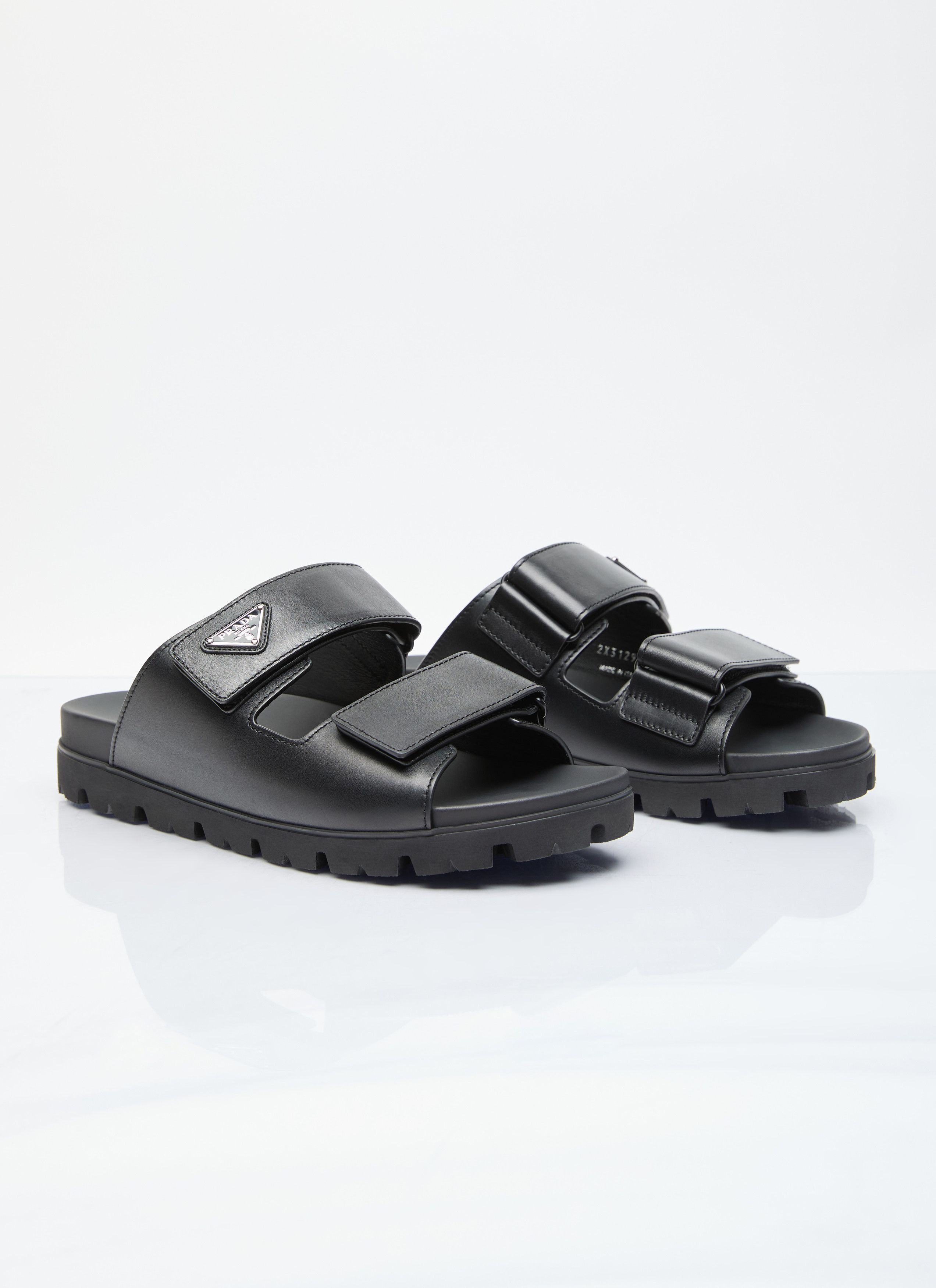 Prada Logo Plaque Leather Slides Size US 11 / EU 44 - 3 Thumbnail