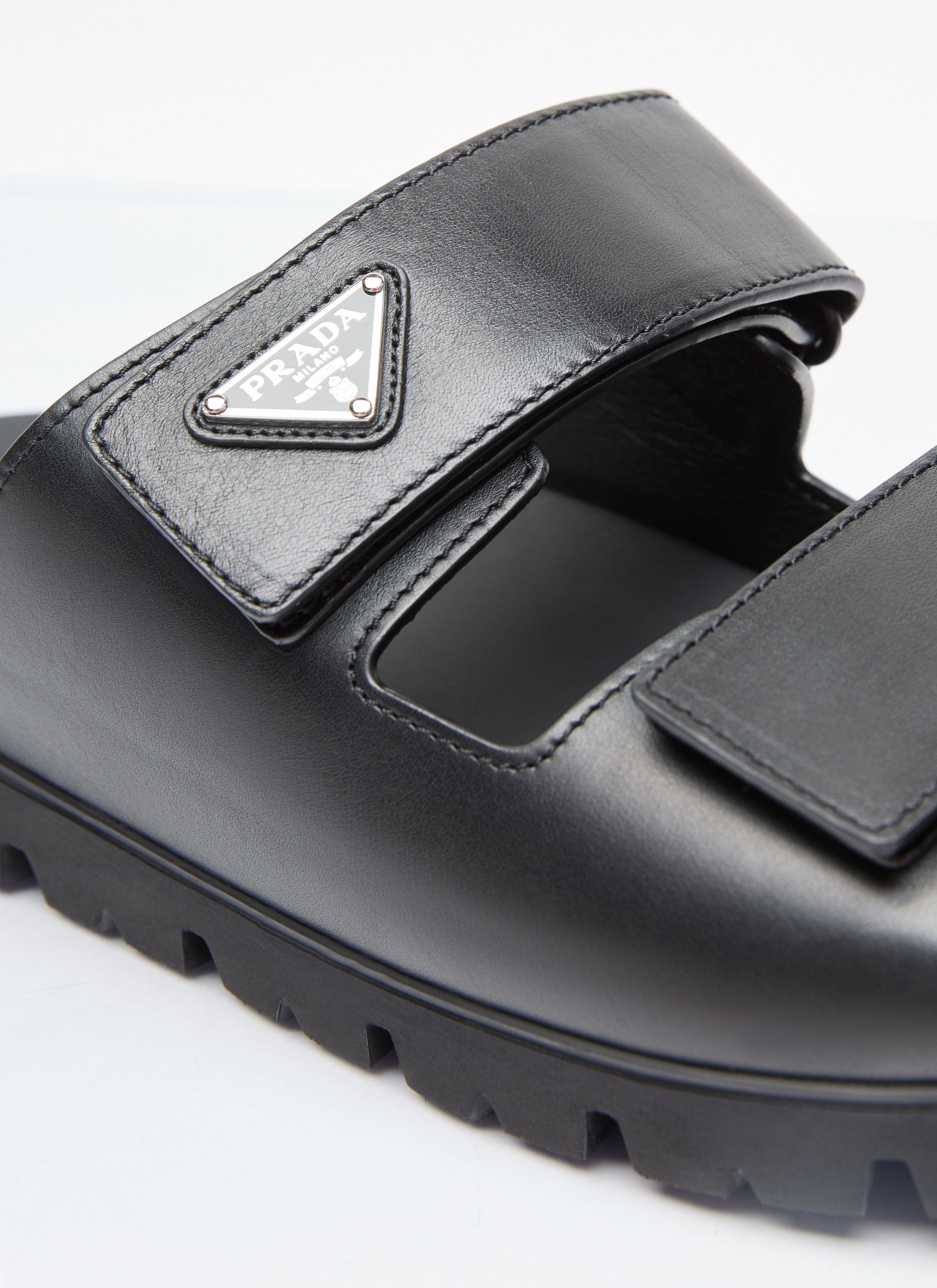 Prada Logo Plaque Leather Slides Size US 11 / EU 44 - 2 Thumbnail