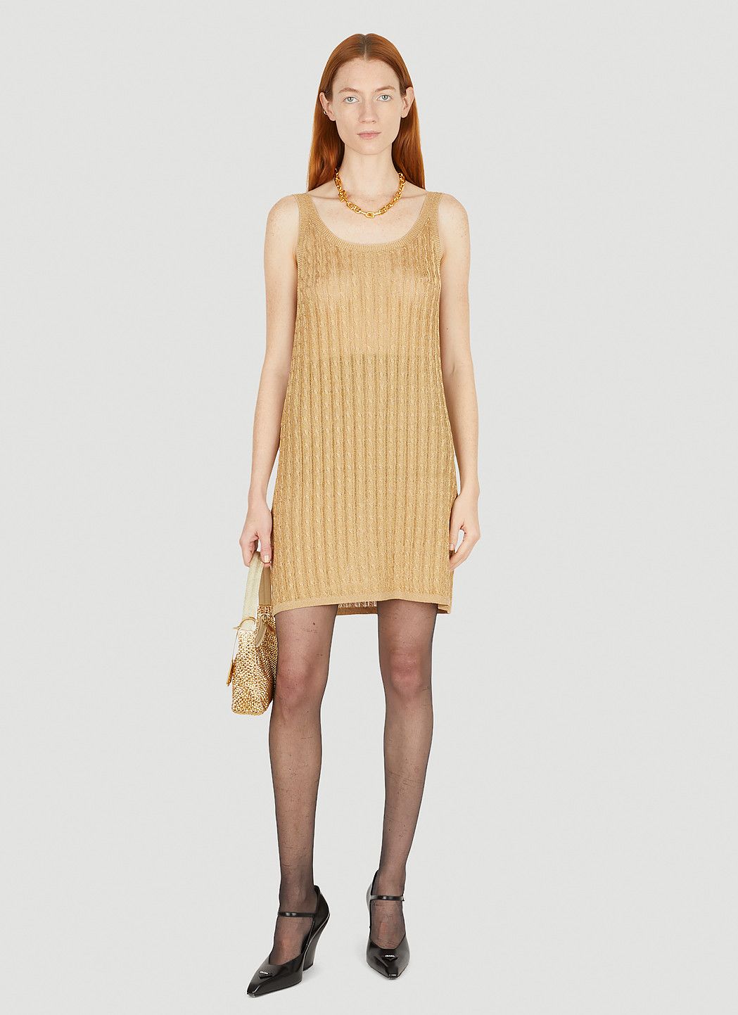 Prada Metallic Cabel Knit Dress Size M / US 6-8 / IT 42-44 - 2 Thumbnail
