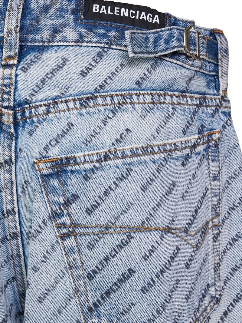 Balenciaga Stencil Allover Logo Loose Fit Buckle Pants Jeans Size US 27 - 4 Thumbnail