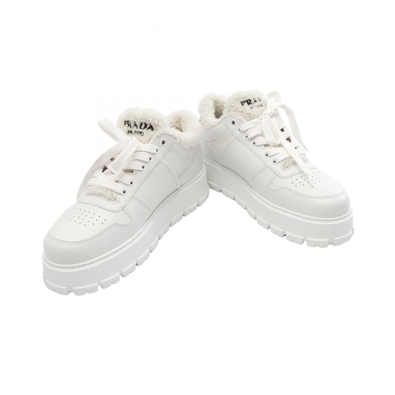 Prada Prada Prada Triangle Logo Leather Fur Sneakers Leather Shoes 1E947E Size ONE SIZE - 3 Thumbnail