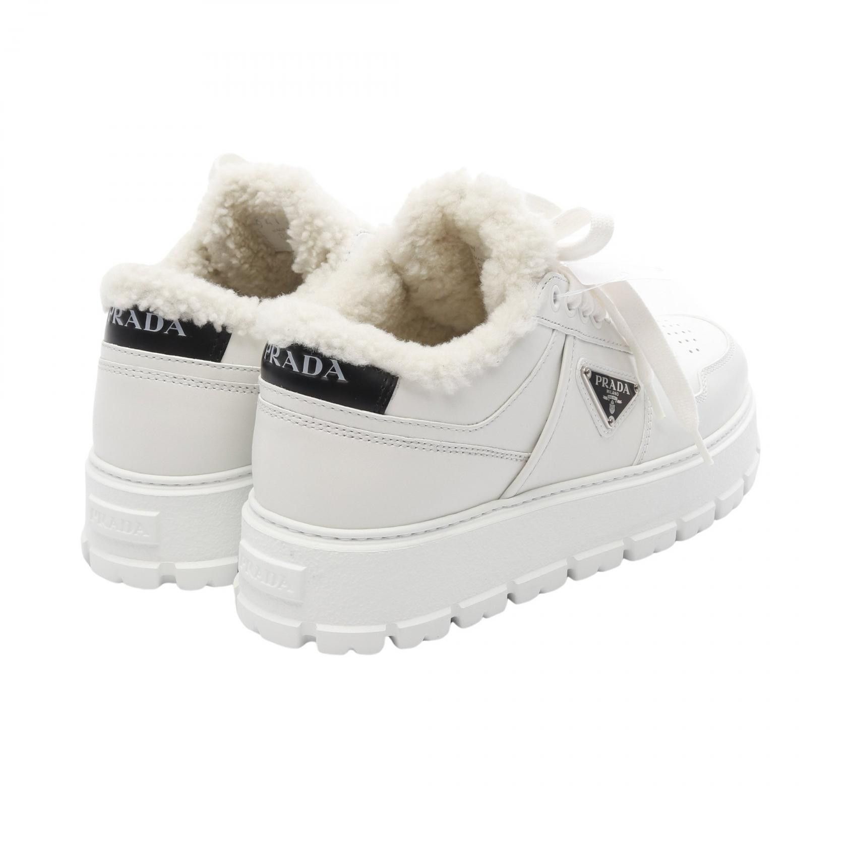 Prada Prada Prada Triangle Logo Leather Fur Sneakers Leather Shoes 1E947E Size ONE SIZE - 2 Thumbnail