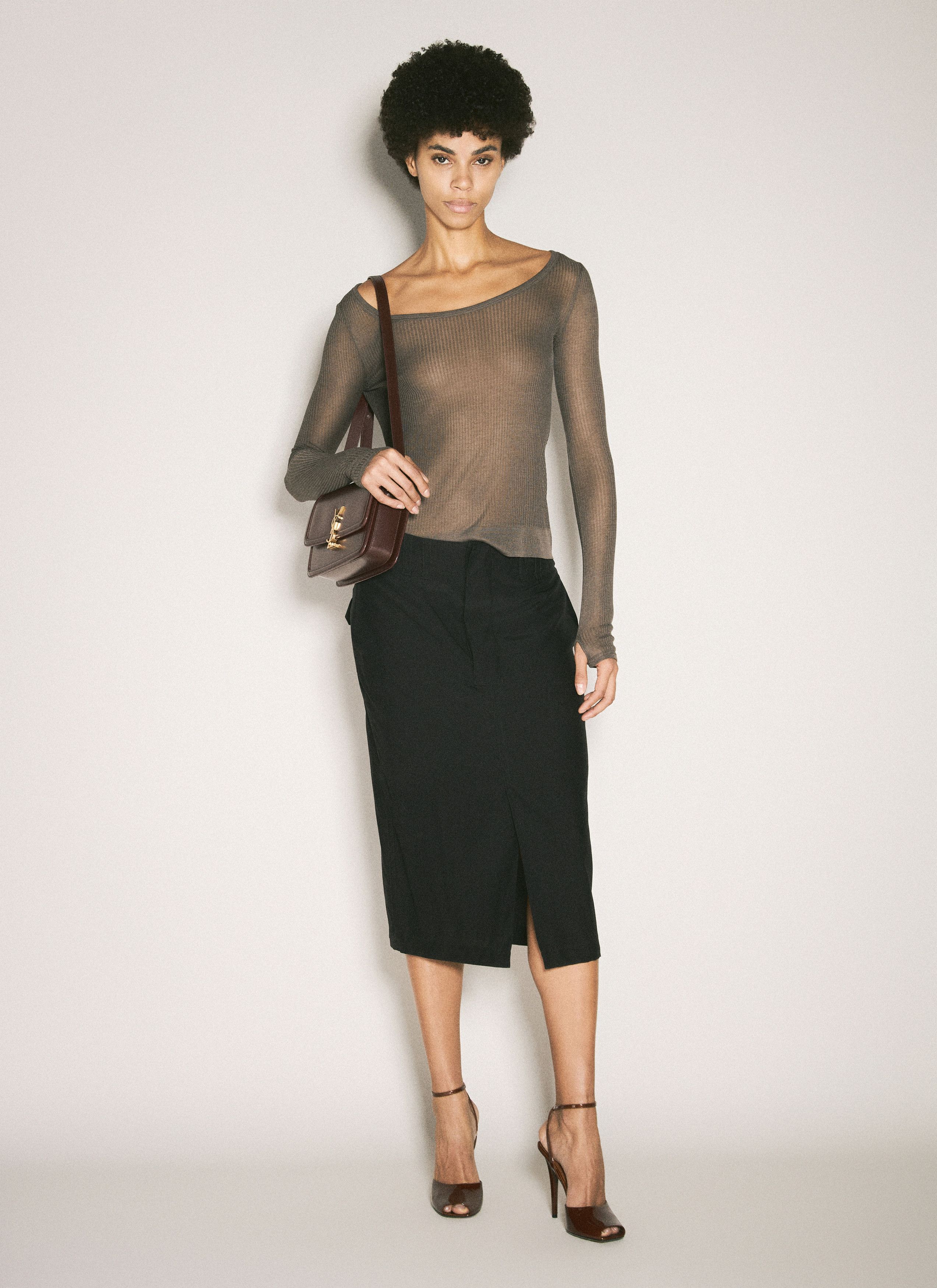 Saint Laurent Paris Silk Pencil Skirt Size 34" / US 12 / IT 48 - 2 Thumbnail