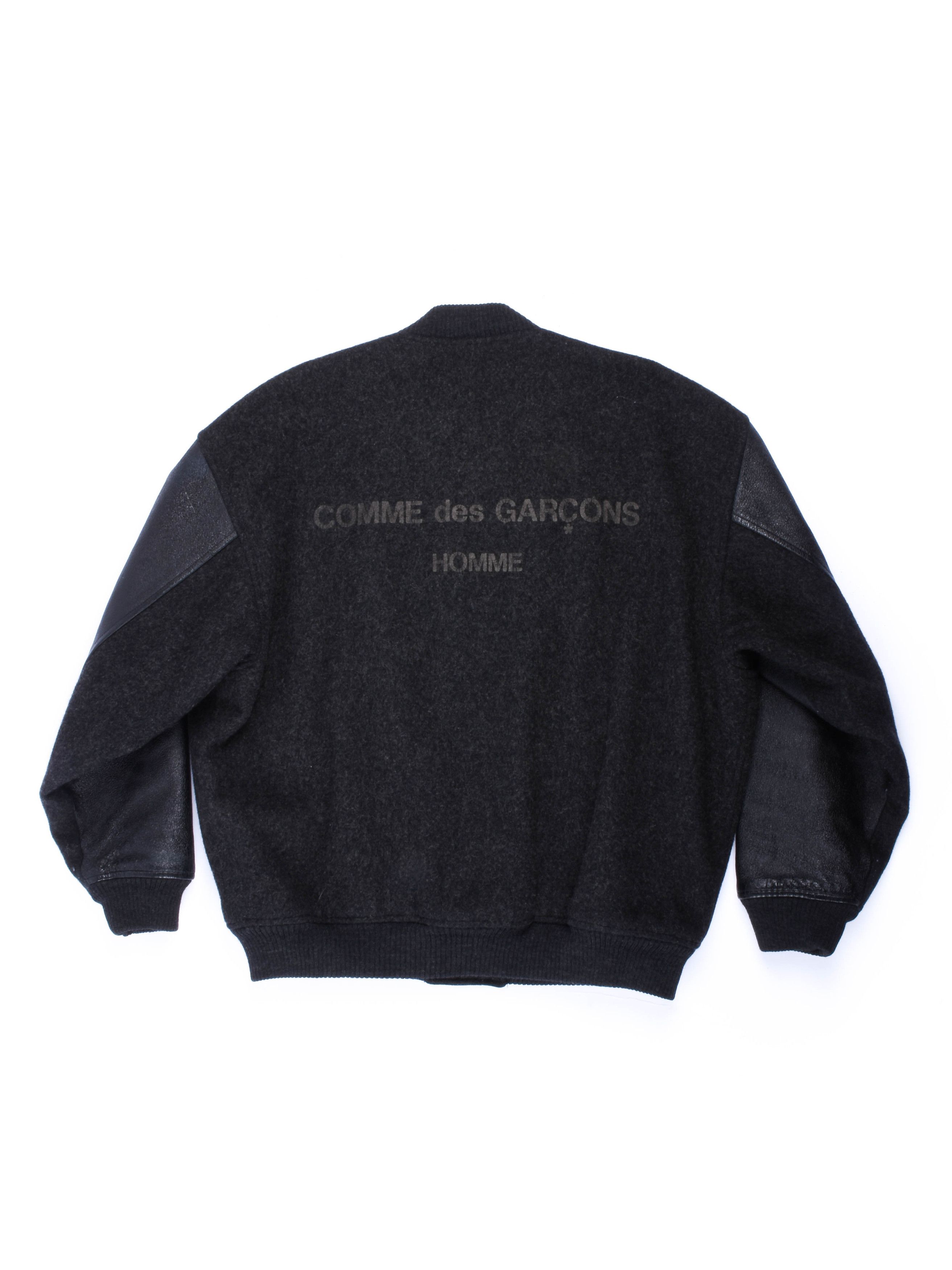 Comme des Garcons 1980's Black Wool/Leather Logo Bomber Jacket