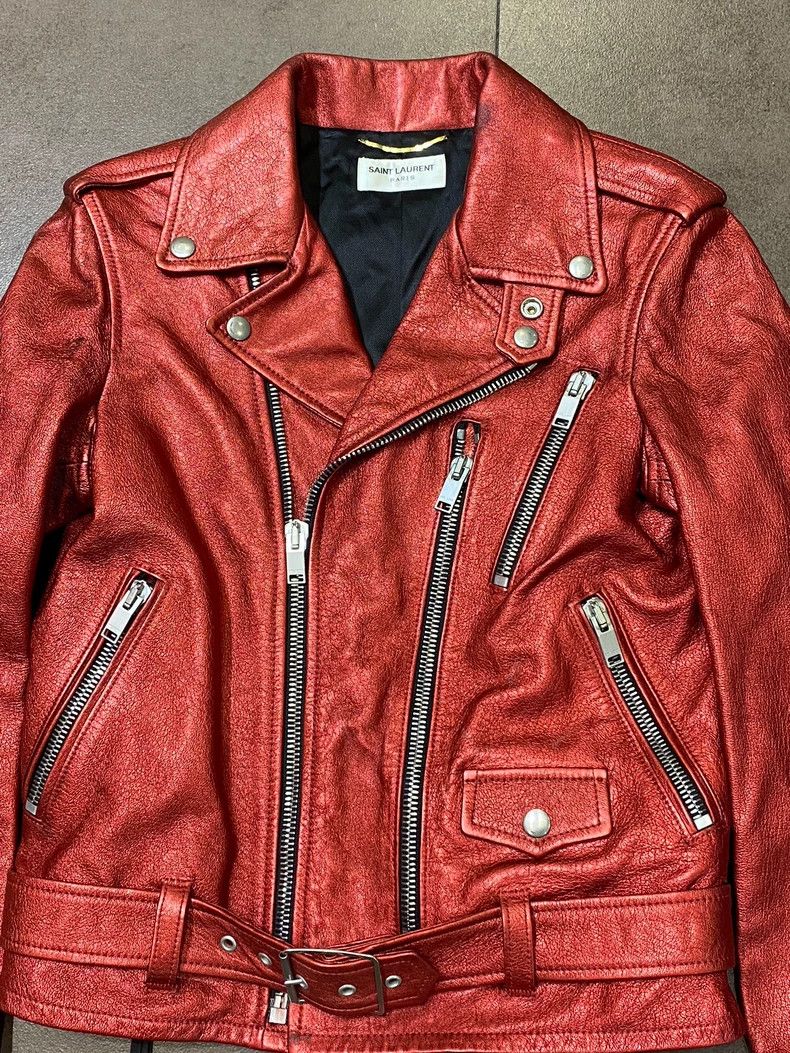 Saint Laurent Paris red leather biker jacket by saint laurent Size US L / EU 52-54 / 3 - 8 Thumbnail