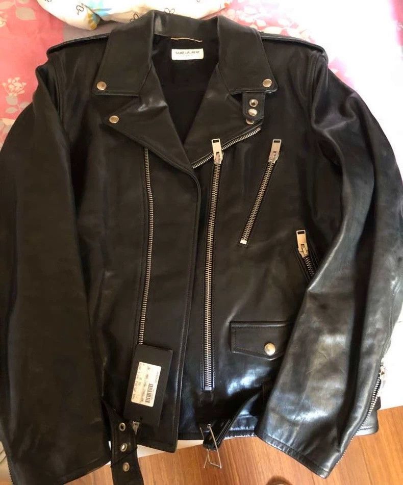 Saint Laurent Paris black oiled calf leather biker jacket Size US XXL / EU 58 / 5 - 3 Thumbnail