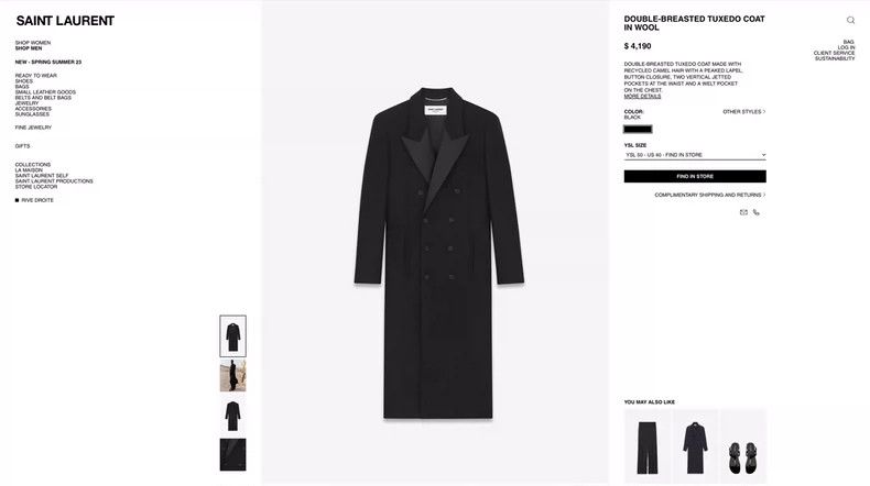 Saint Laurent Paris black silk double-breasted coat Size US L / EU 52-54 / 3 - 8 Thumbnail