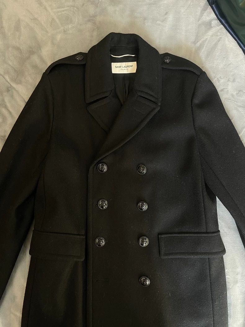 Yves Saint Laurent Saint Laurent Black Wool Overcoat Size US L / EU 52-54 / 3 - 4 Thumbnail