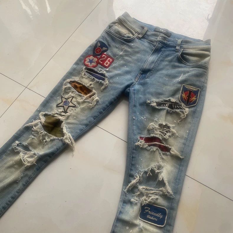 Amiri amiri blue patchwork distressed jeans Size US 30 / EU 46 - 2 Thumbnail