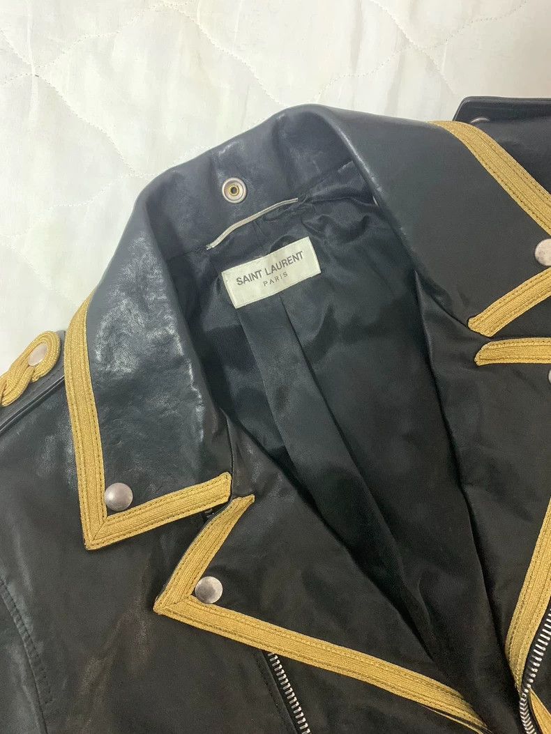 Yves Saint Laurent ysl black leather jacket with gold details Size US L / EU 52-54 / 3 - 3 Thumbnail