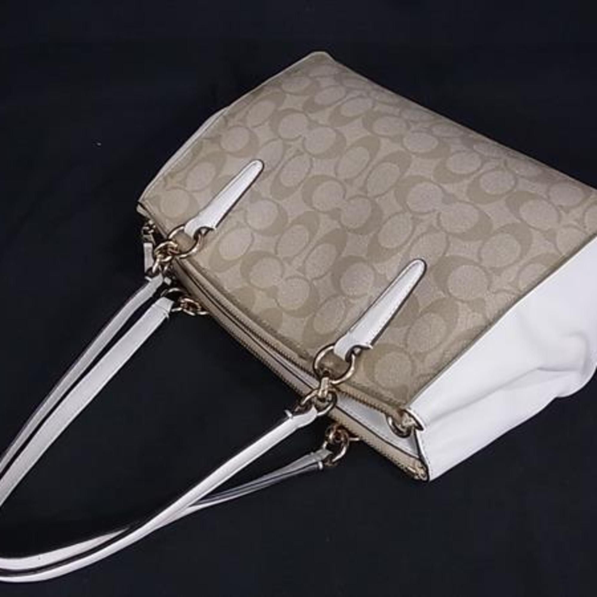 Coach COACH Tote Bag Small Christy Carriole F58291 Beige x Ivory Leather Women's Signature Crossbody Size ONE SIZE - 3 Thumbnail