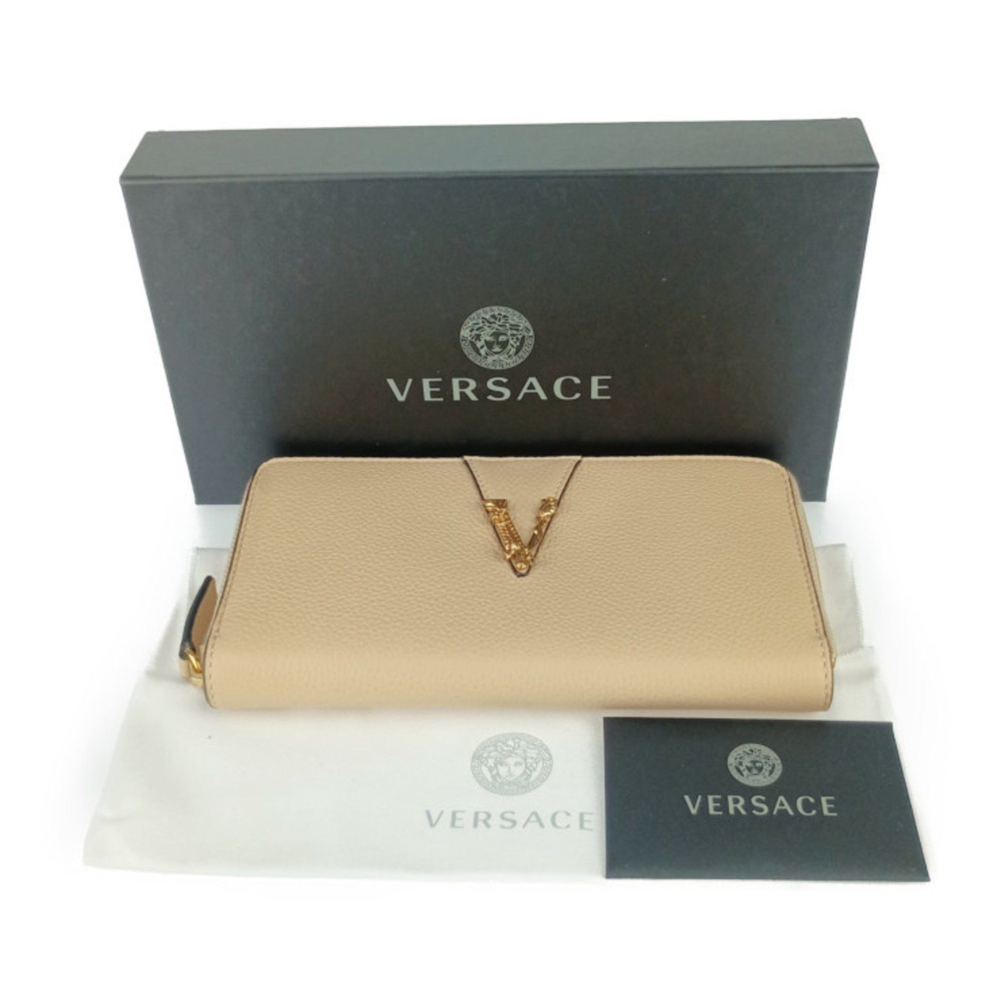 Versace Versace Wallet Virtus Round Long 1006263 Beige Leather Women's Letter V Size ONE SIZE - 9 Thumbnail