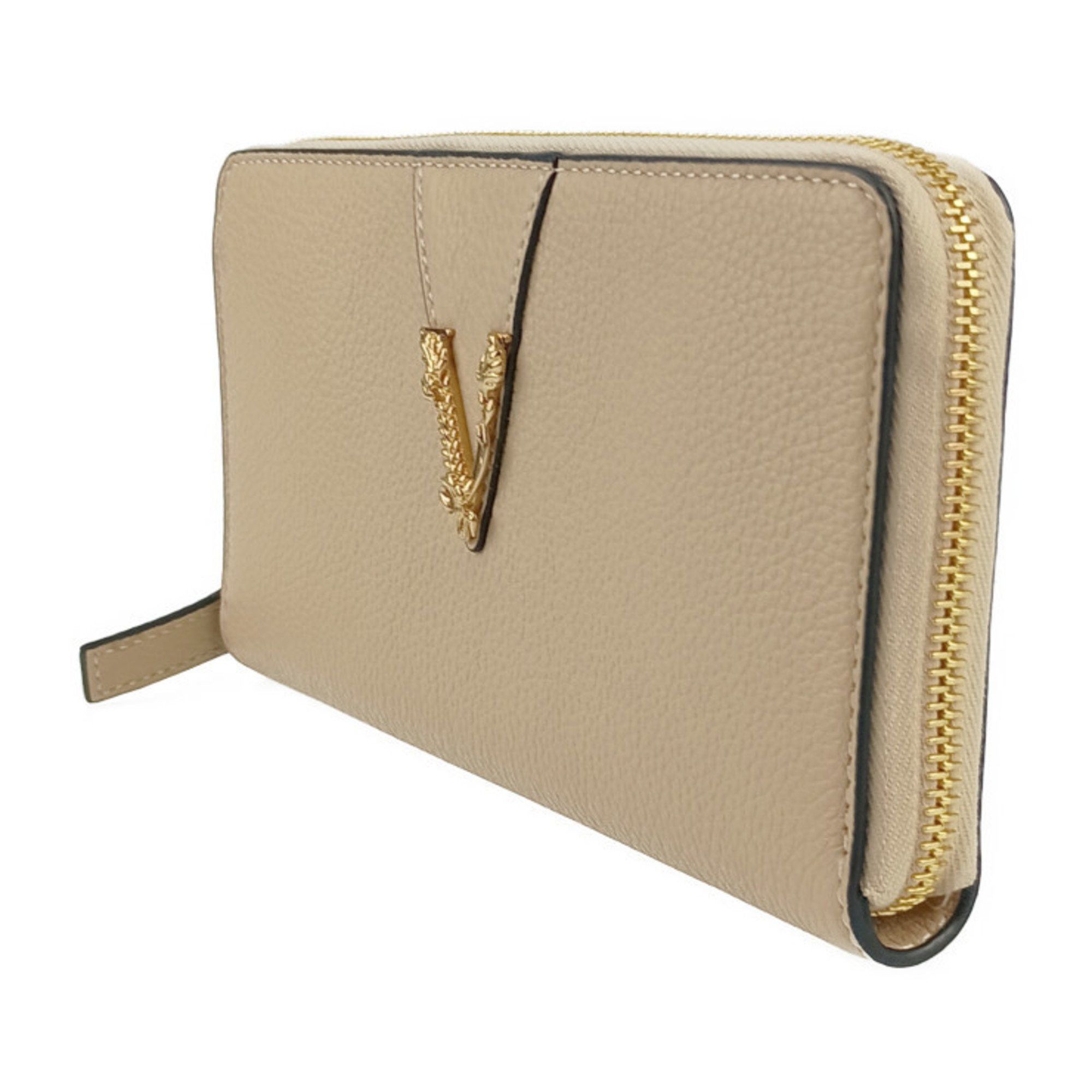 Versace Versace Wallet Virtus Round Long 1006263 Beige Leather Women's Letter V Size ONE SIZE - 2 Thumbnail
