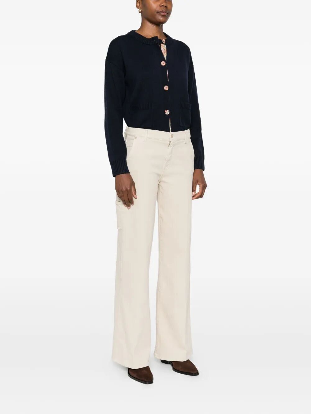 7 For All Mankind `Lotta Trouser Creme With Carpenter Details` Jeans Size 27" / US 4 / IT 40 - 4 Thumbnail