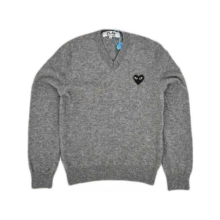 Comme des Garcons Comme des Garçons Play Gray V-Neck Sweater 0079 Size S / US 4 / IT 40 - 2 Thumbnail