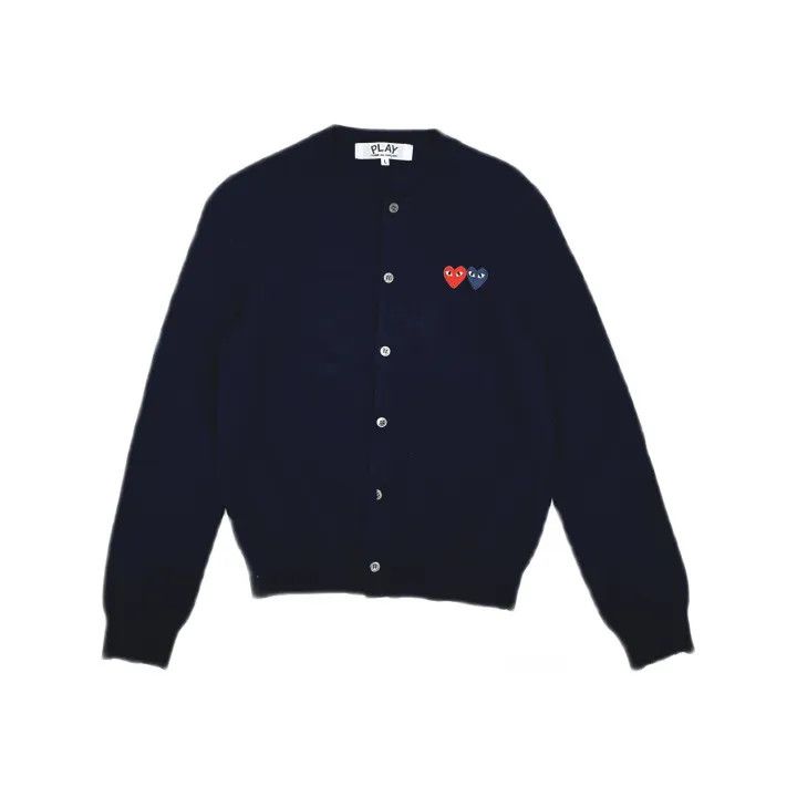 Comme des Garcons CDG Play Navy Knitted Cardigan with Heart Design 0079 Size L / US 10 / IT 46 - 2 Thumbnail